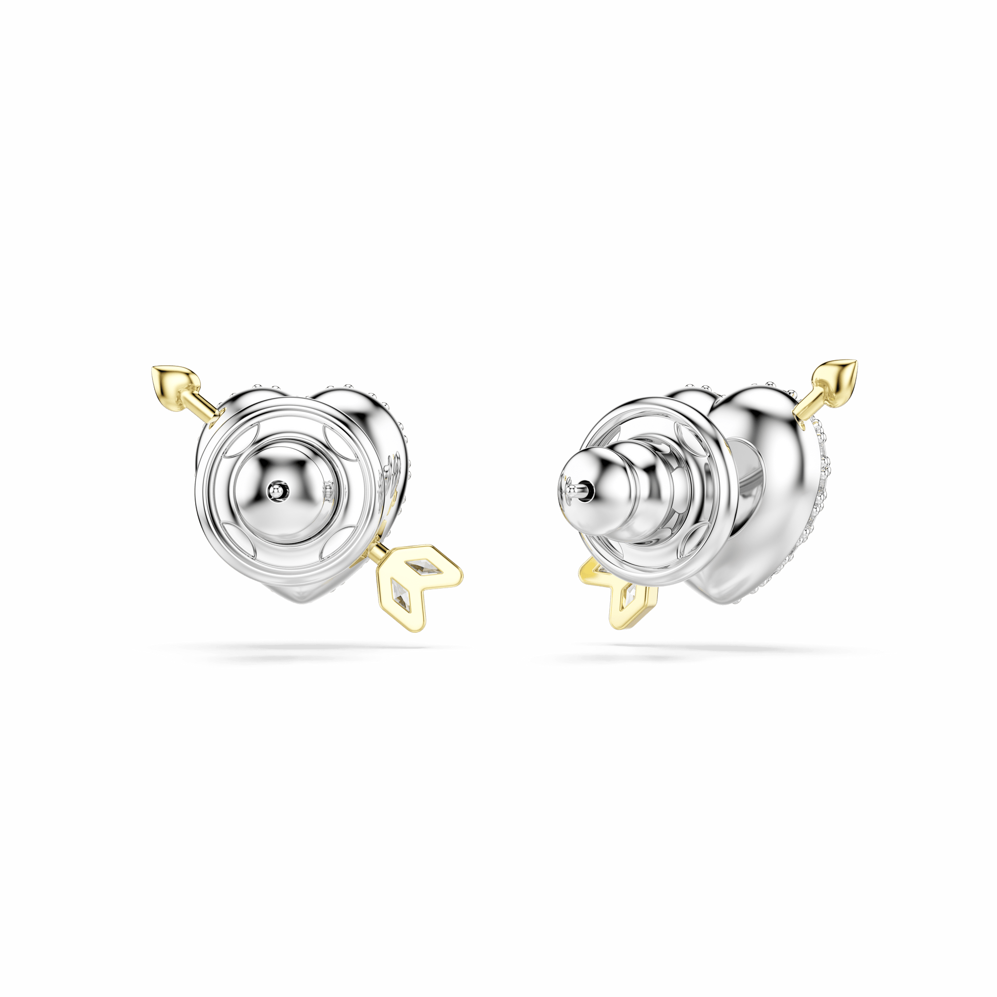 Idyllia stud earrings, Mixed cuts, Heart with arrow, White, Mixed metal finish