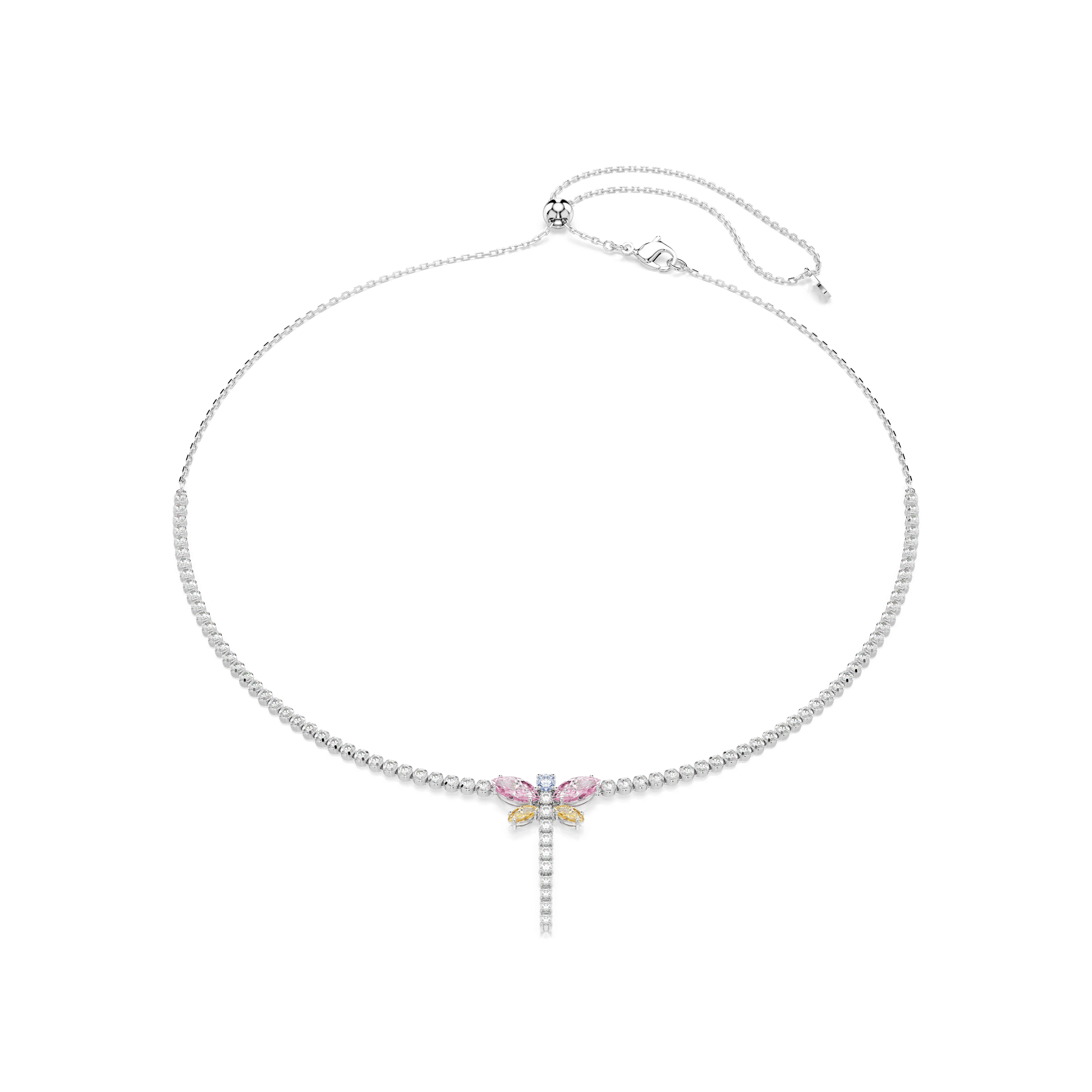 Ariana Grande x Swarovski Y necklace, Mixed cuts, Dragonfly, Multicolored, Rhodium plated