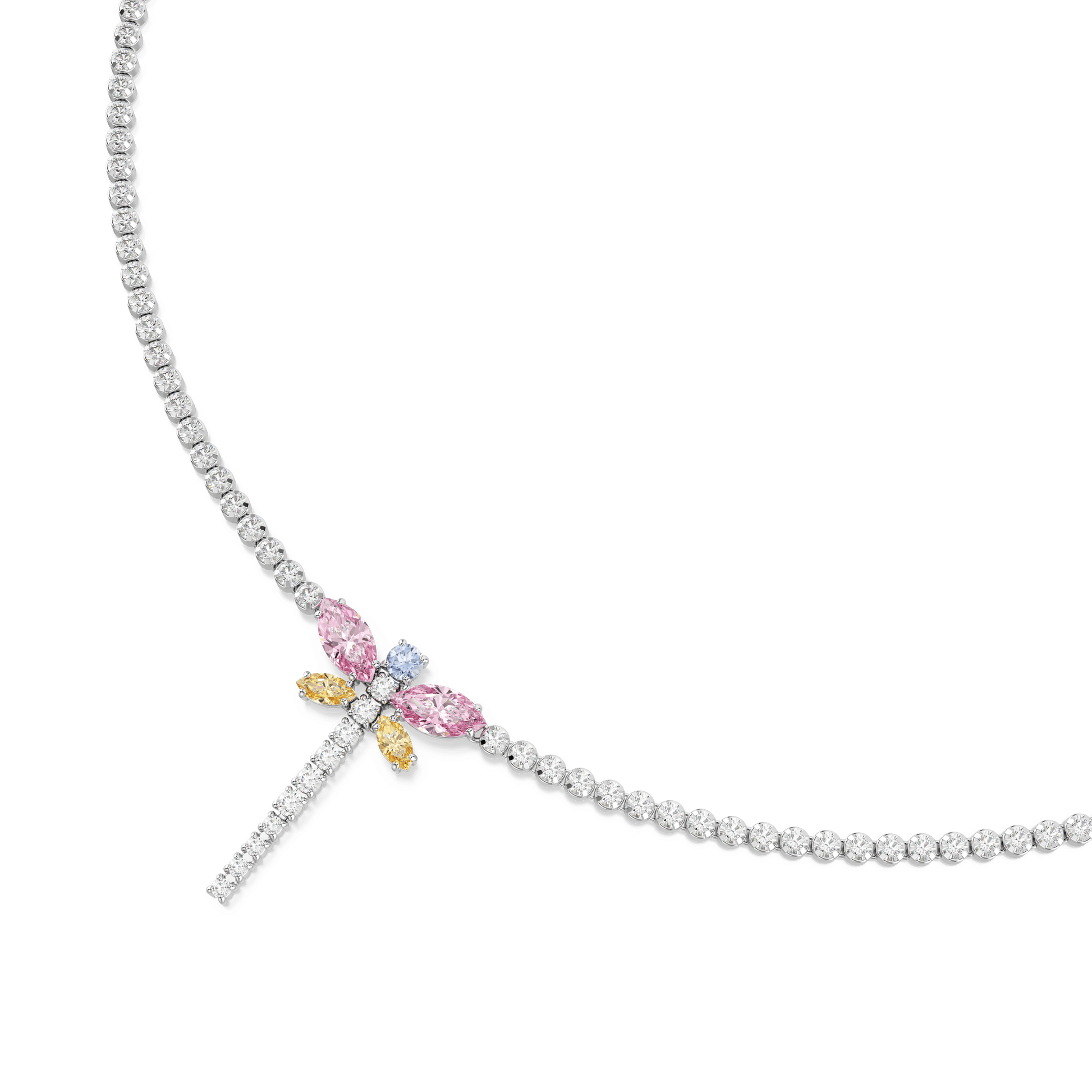 Ariana Grande x Swarovski Y necklace, Mixed cuts, Dragonfly, Multicolored, Rhodium plated