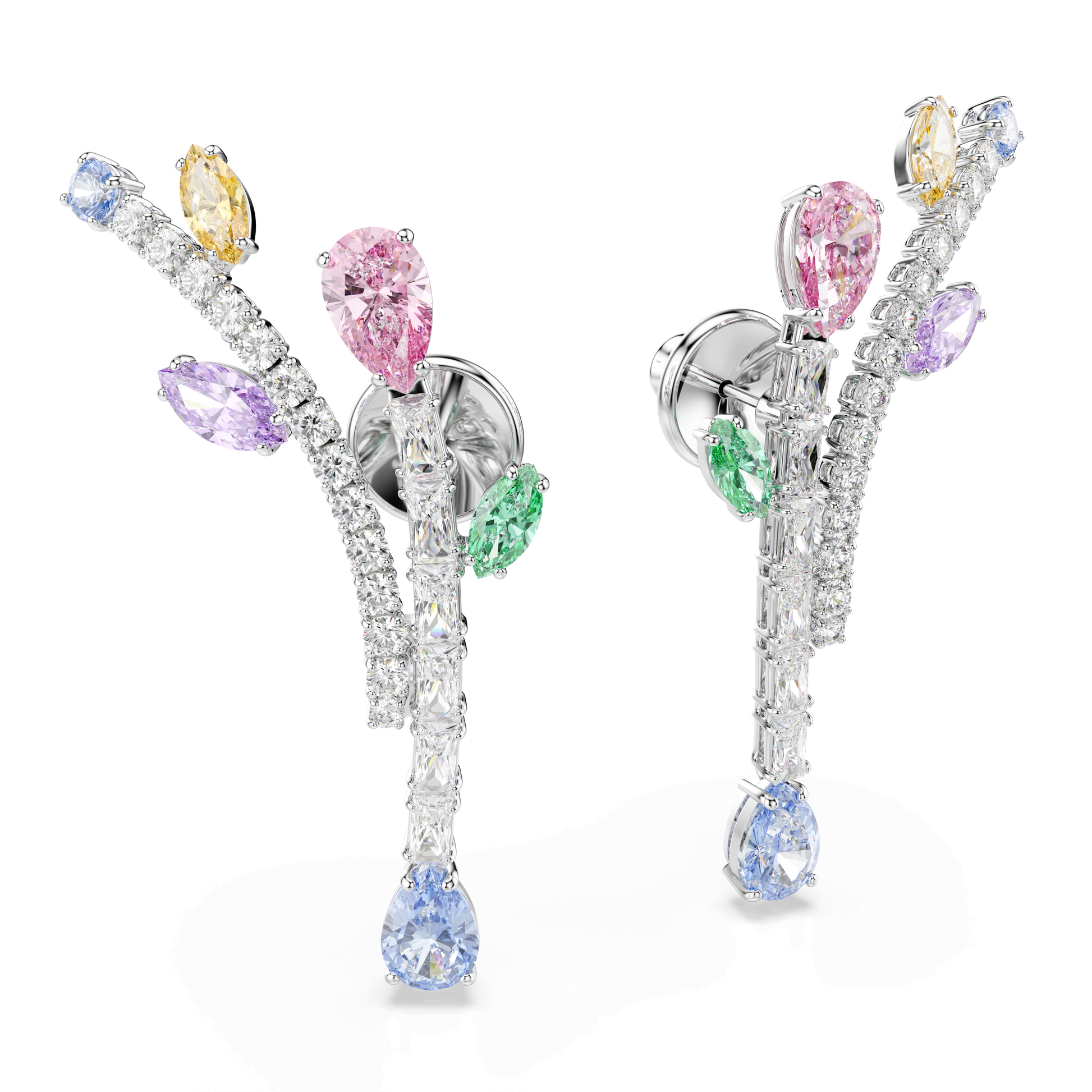 Ariana Grande x Swarovski drop earrings, Mixed cuts, Multicolored, Rhodium plated