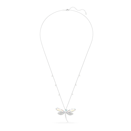 Ariana Grande x Swarovski pendant and brooch, Crystal Pearl, Mixed cuts, Dragonfly, White, Rhodium plated