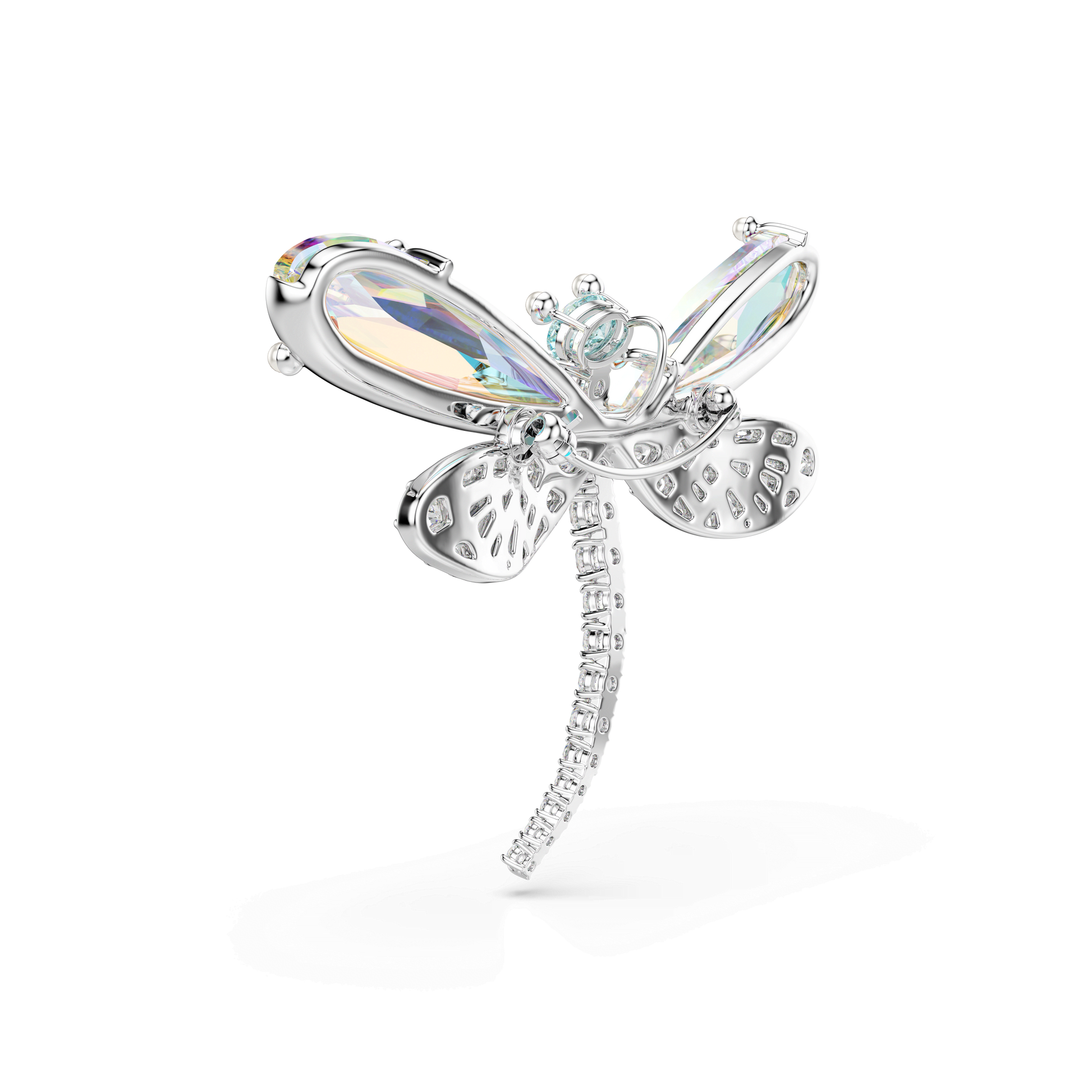 Ariana Grande x Swarovski pendant and brooch, Crystal Pearl, Mixed cuts, Dragonfly, White, Rhodium plated