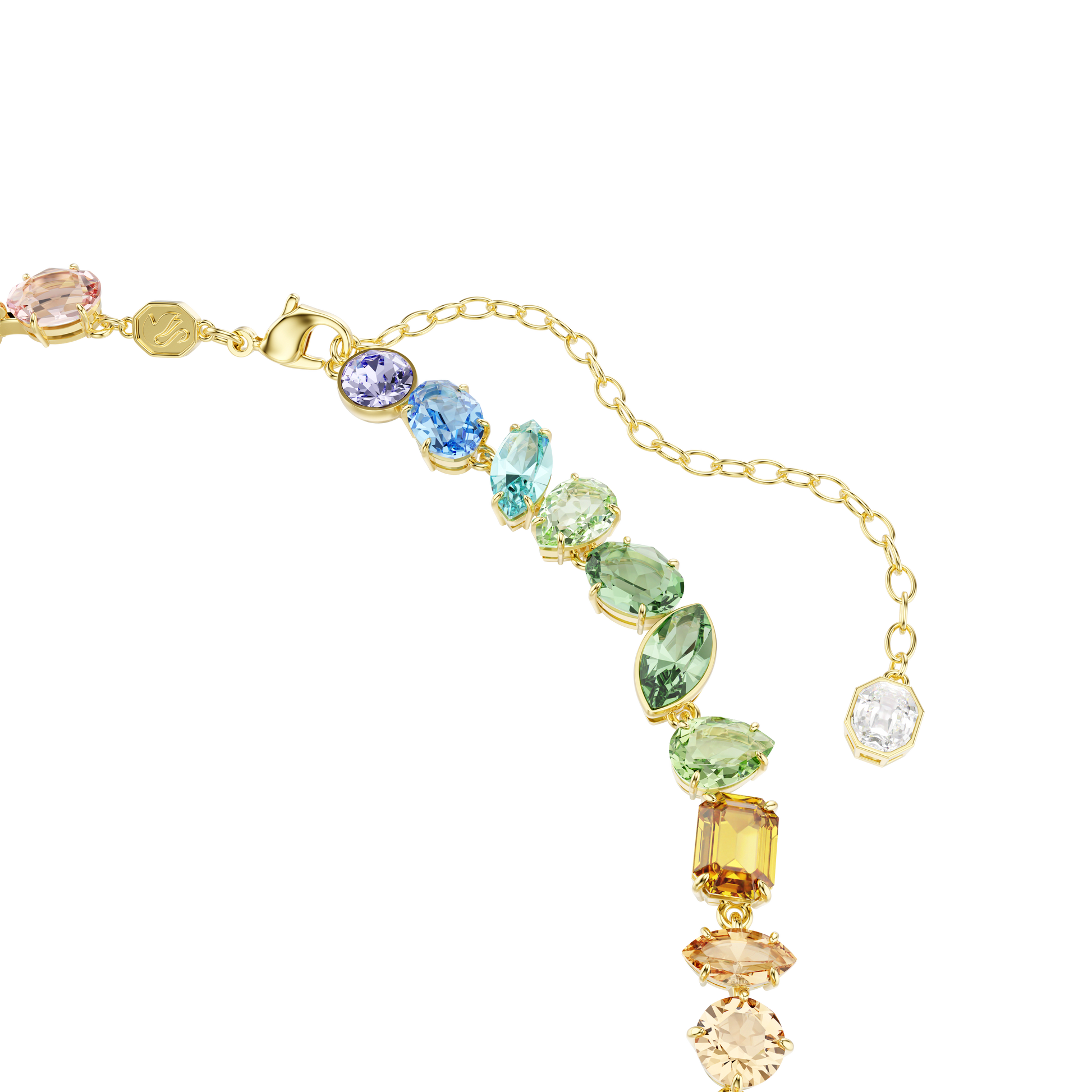 Gema necklace, Mixed cuts, Dangling crystals, Multicolored, 18K gold finish