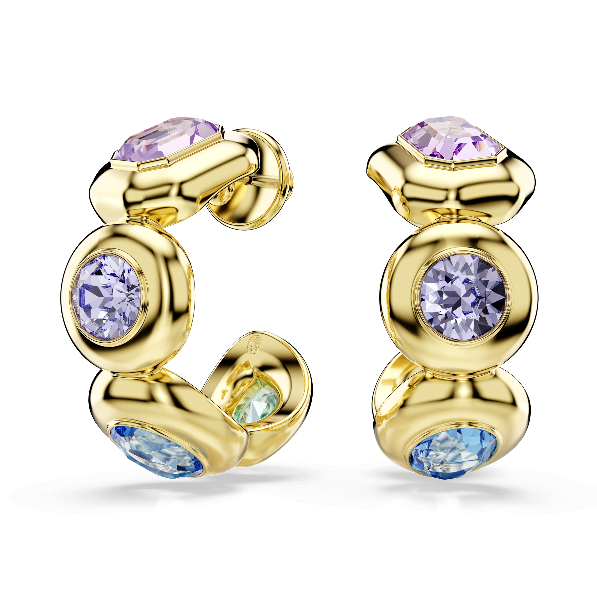 Gema hoop earrings, Mixed cuts, Multicolored, 18K gold finish