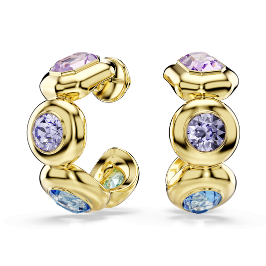 Gema hoop earrings, Mixed cuts, Multicolored, 18K gold finish