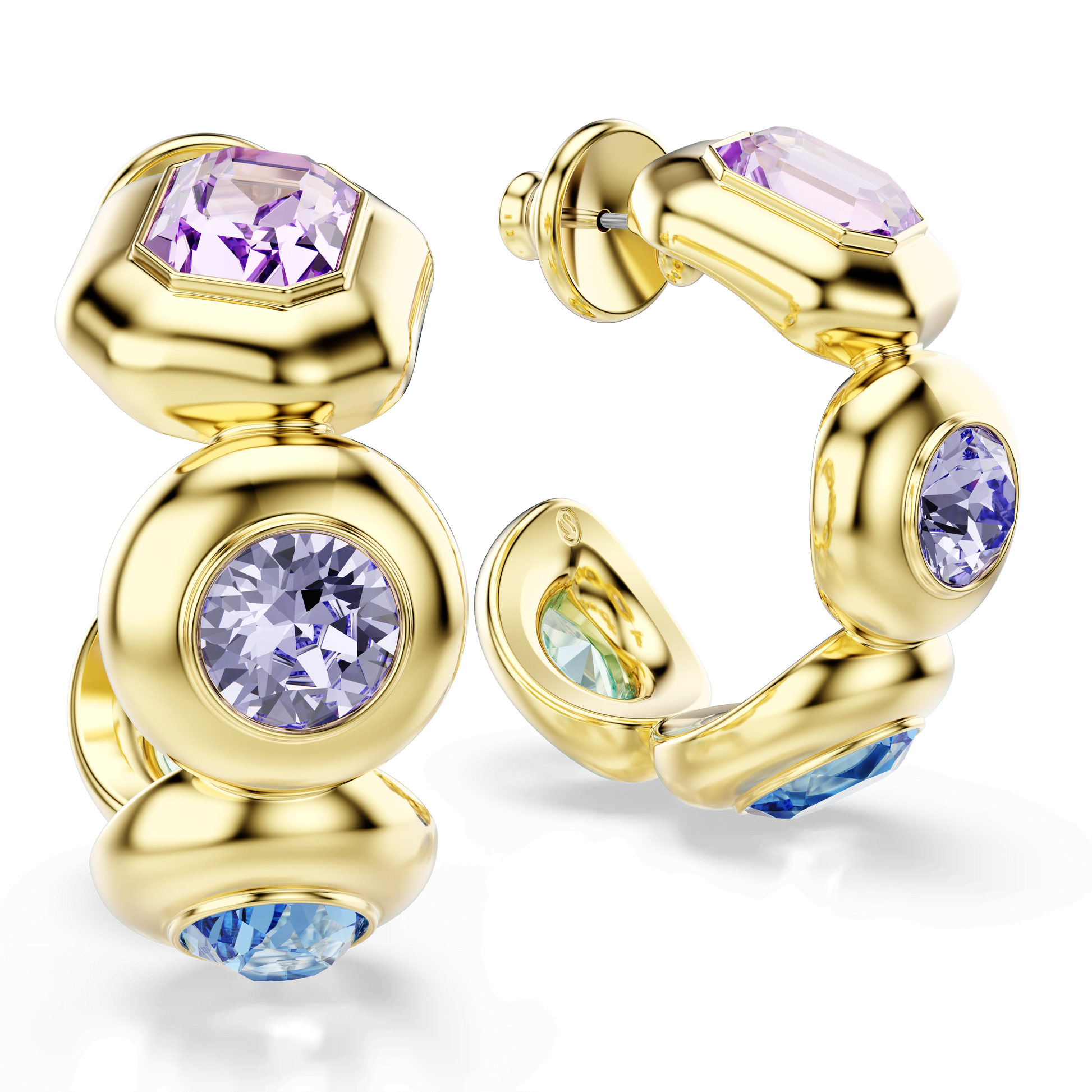Gema hoop earrings, Mixed cuts, Multicolored, 18K gold finish