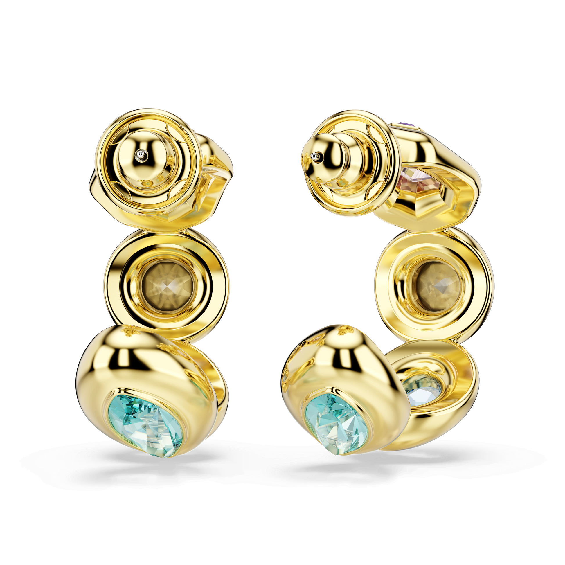 Gema hoop earrings, Mixed cuts, Multicolored, 18K gold finish