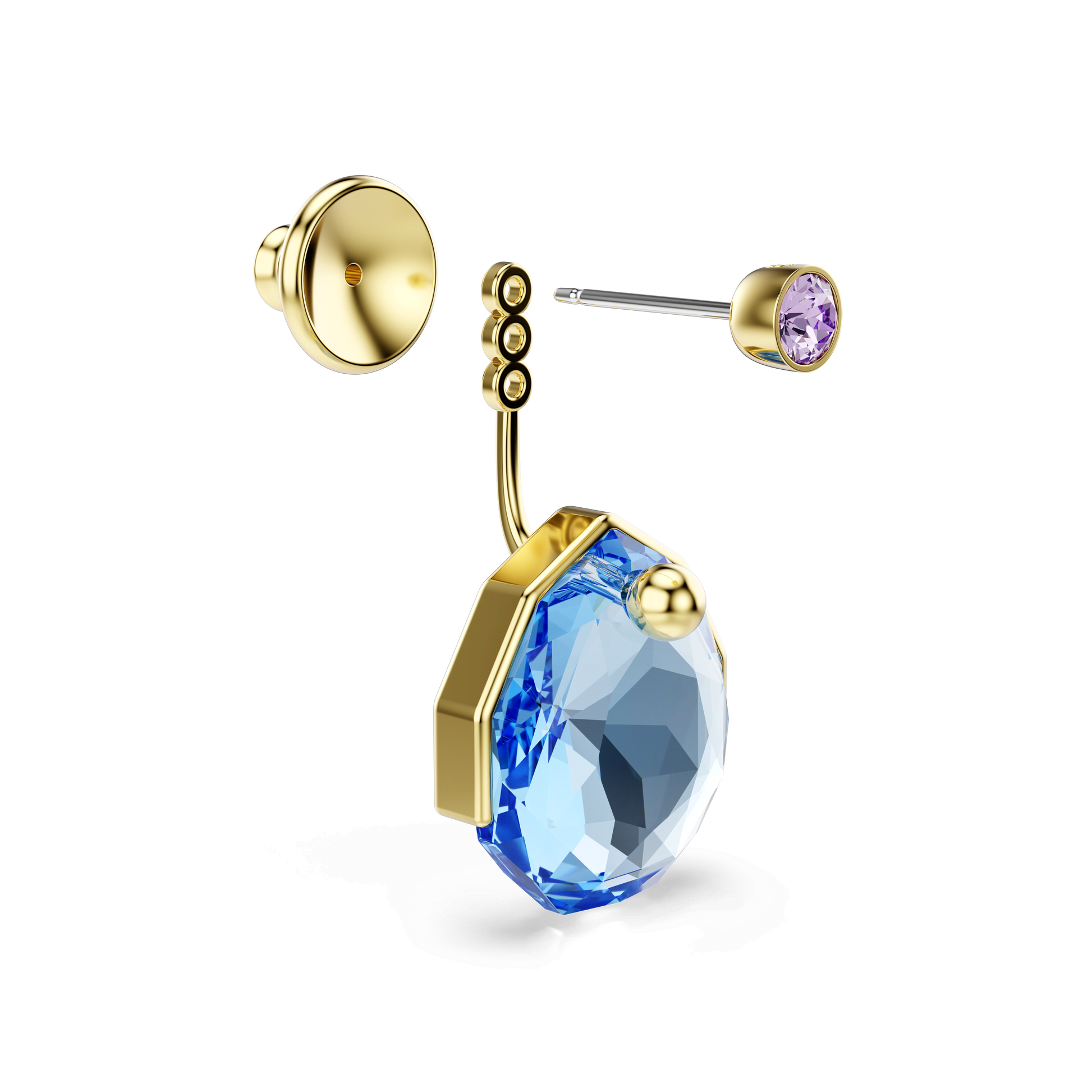 Gema earring jackets, Blue, 18K gold finish