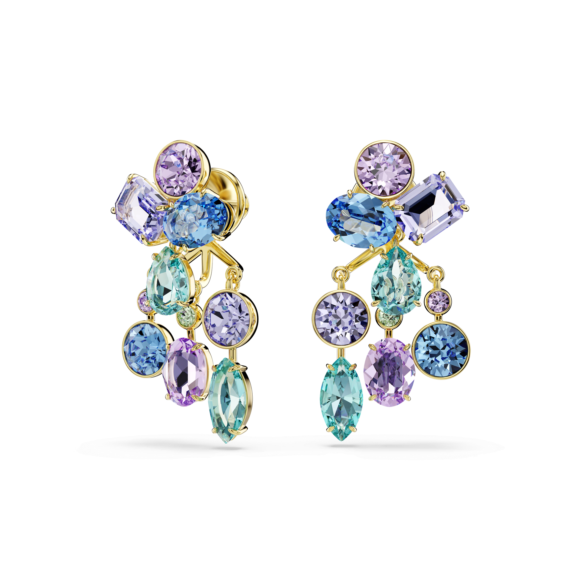Gema earring jackets, Mixed cuts, Multicolored, 18K gold finish