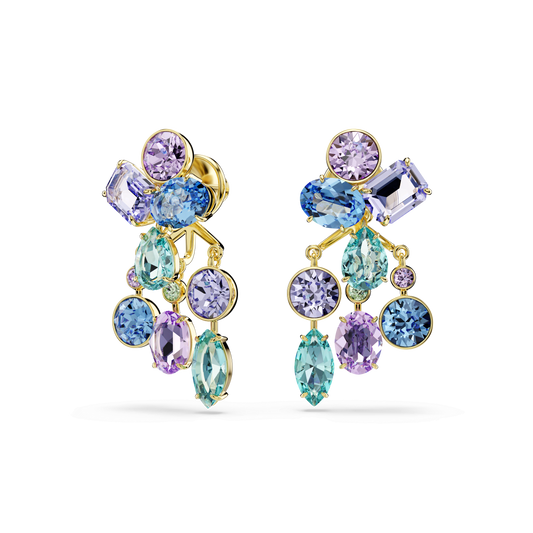 Gema earring jackets, Mixed cuts, Multicolored, 18K gold finish