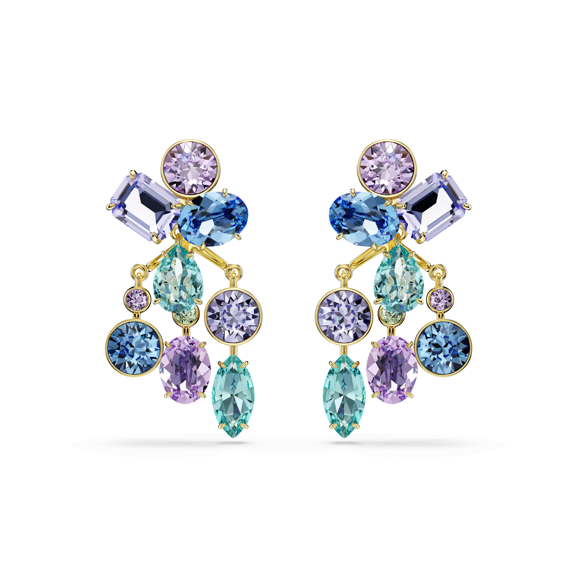 Gema earring jackets, Mixed cuts, Multicolored, 18K gold finish
