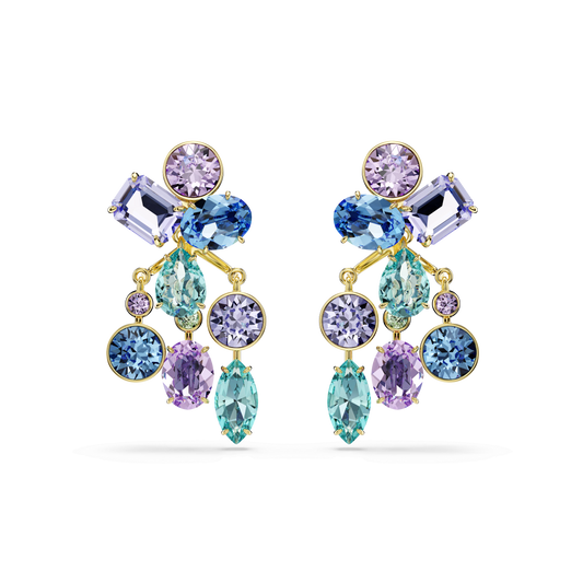 Gema earring jackets, Mixed cuts, Multicolored, 18K gold finish