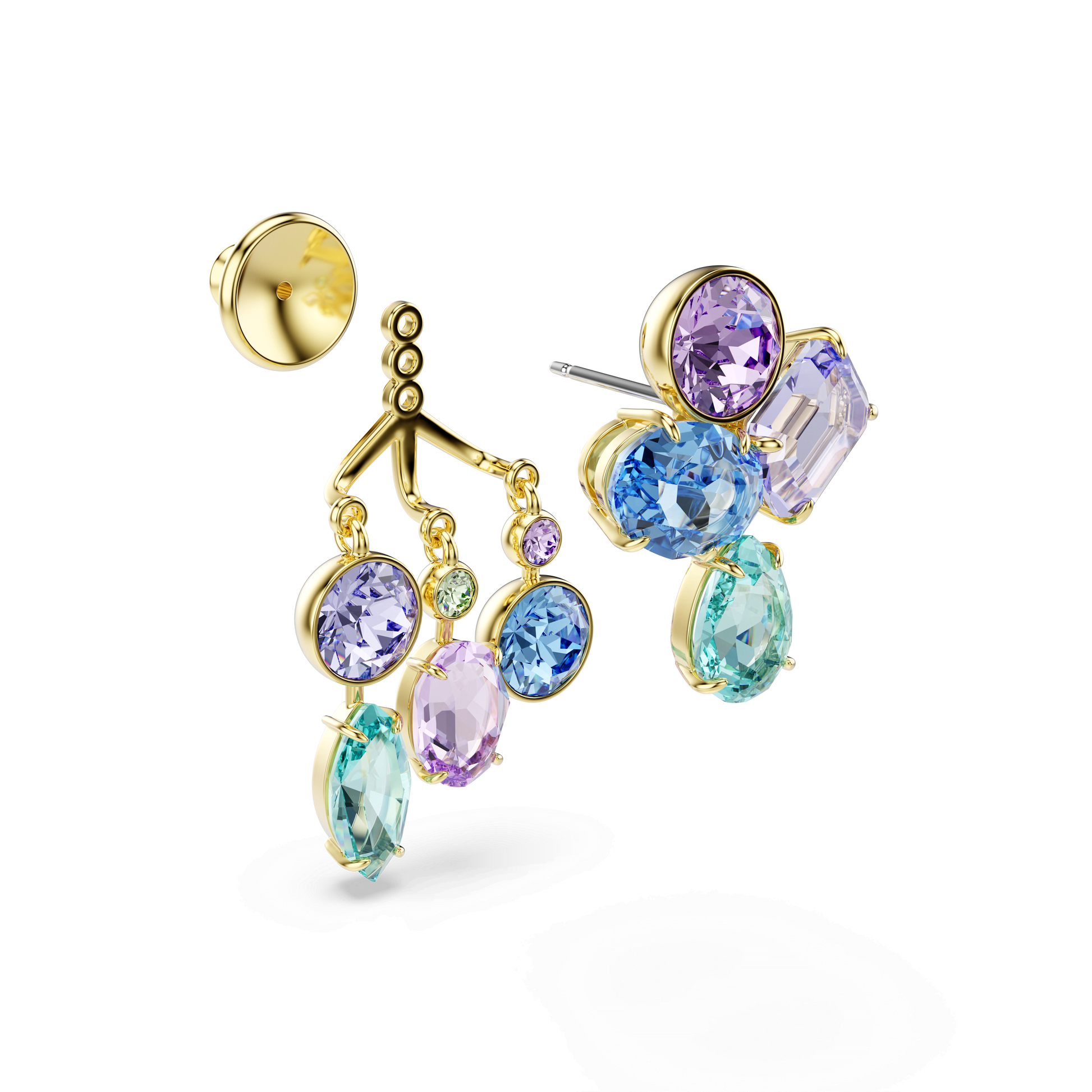 Gema earring jackets, Mixed cuts, Multicolored, 18K gold finish