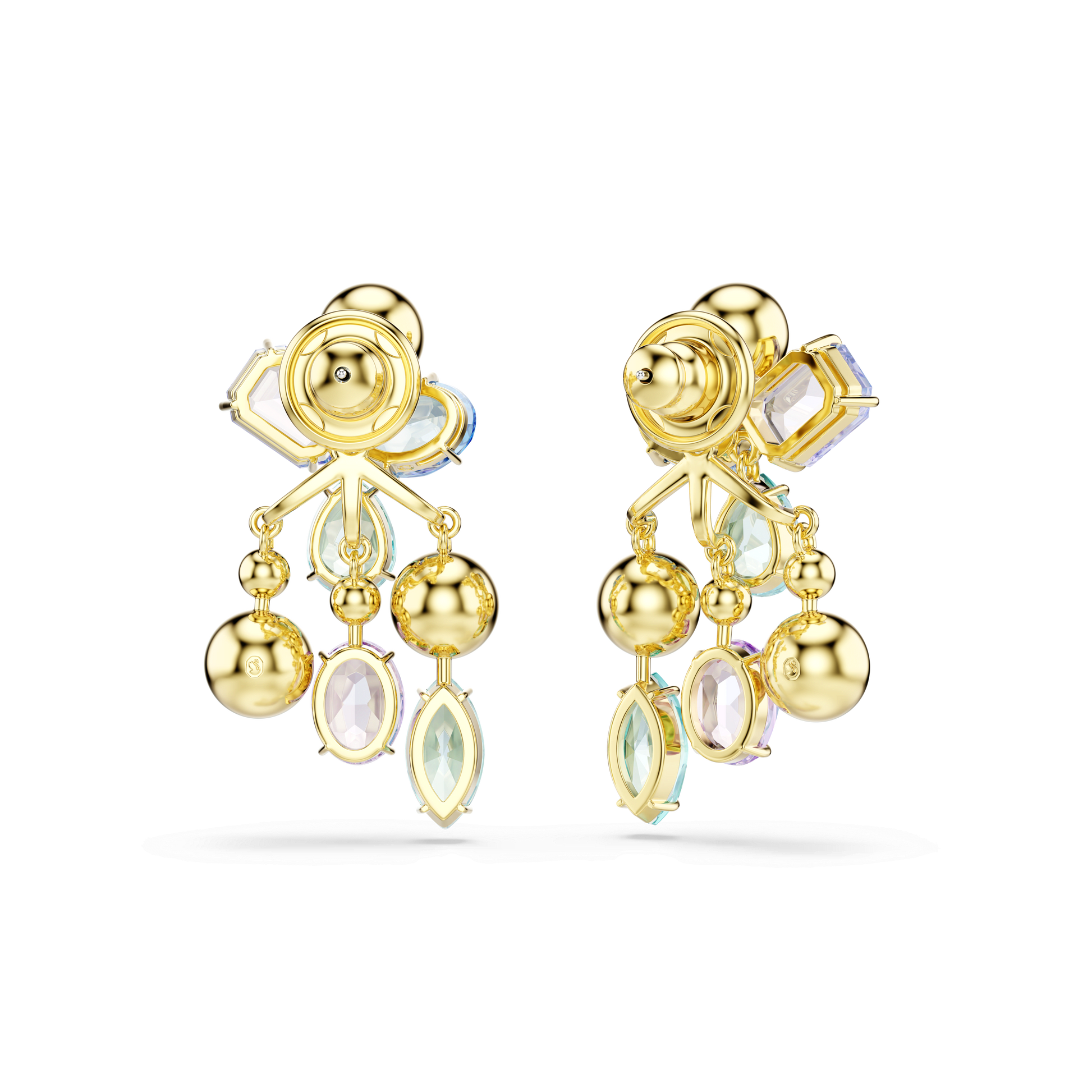 Gema earring jackets, Mixed cuts, Multicolored, 18K gold finish