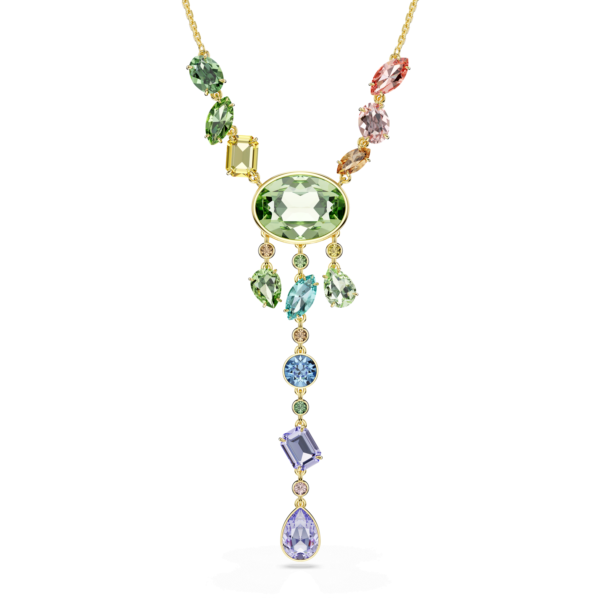 Gema Y necklace, Mixed cuts, Multicolored, 18K gold finish