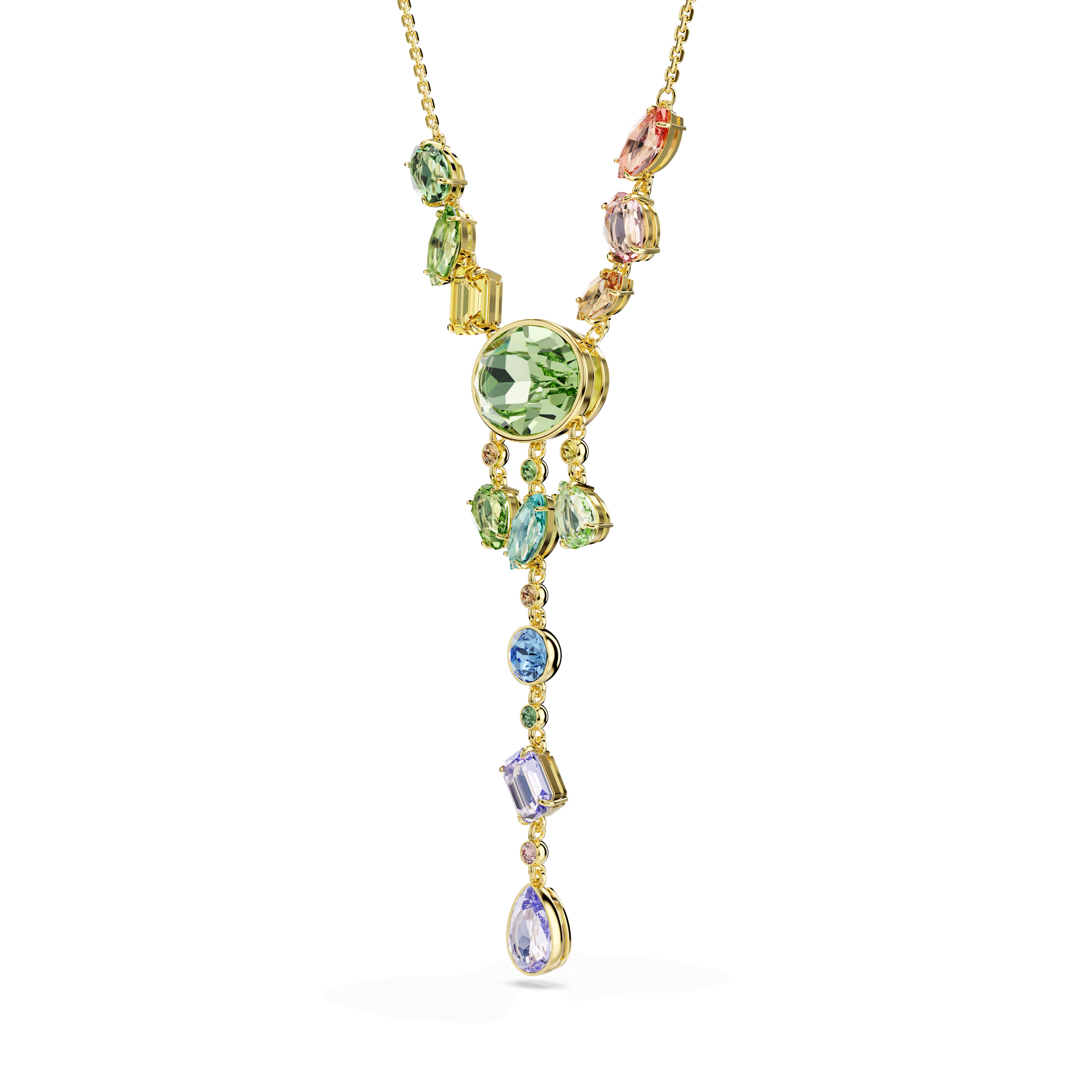 Gema Y necklace, Mixed cuts, Multicolored, 18K gold finish