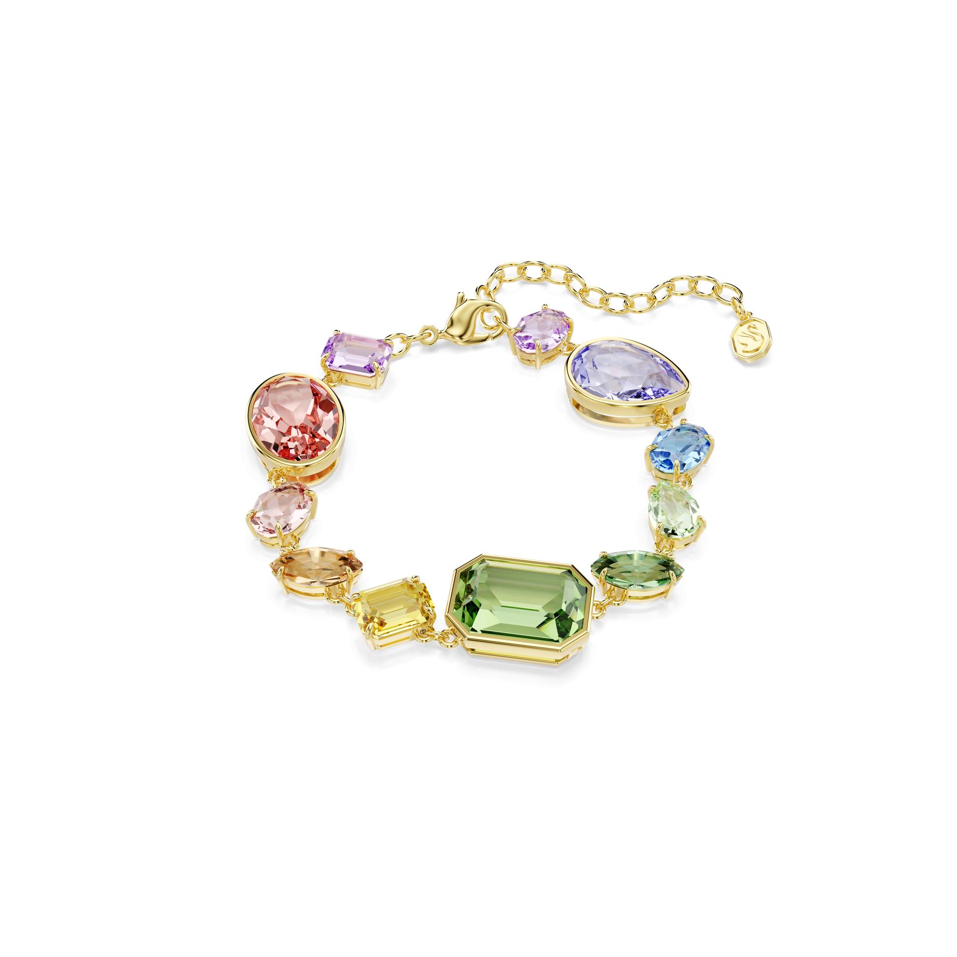 Gema bracelet, Mixed cuts, Multicolored, 18K gold finish