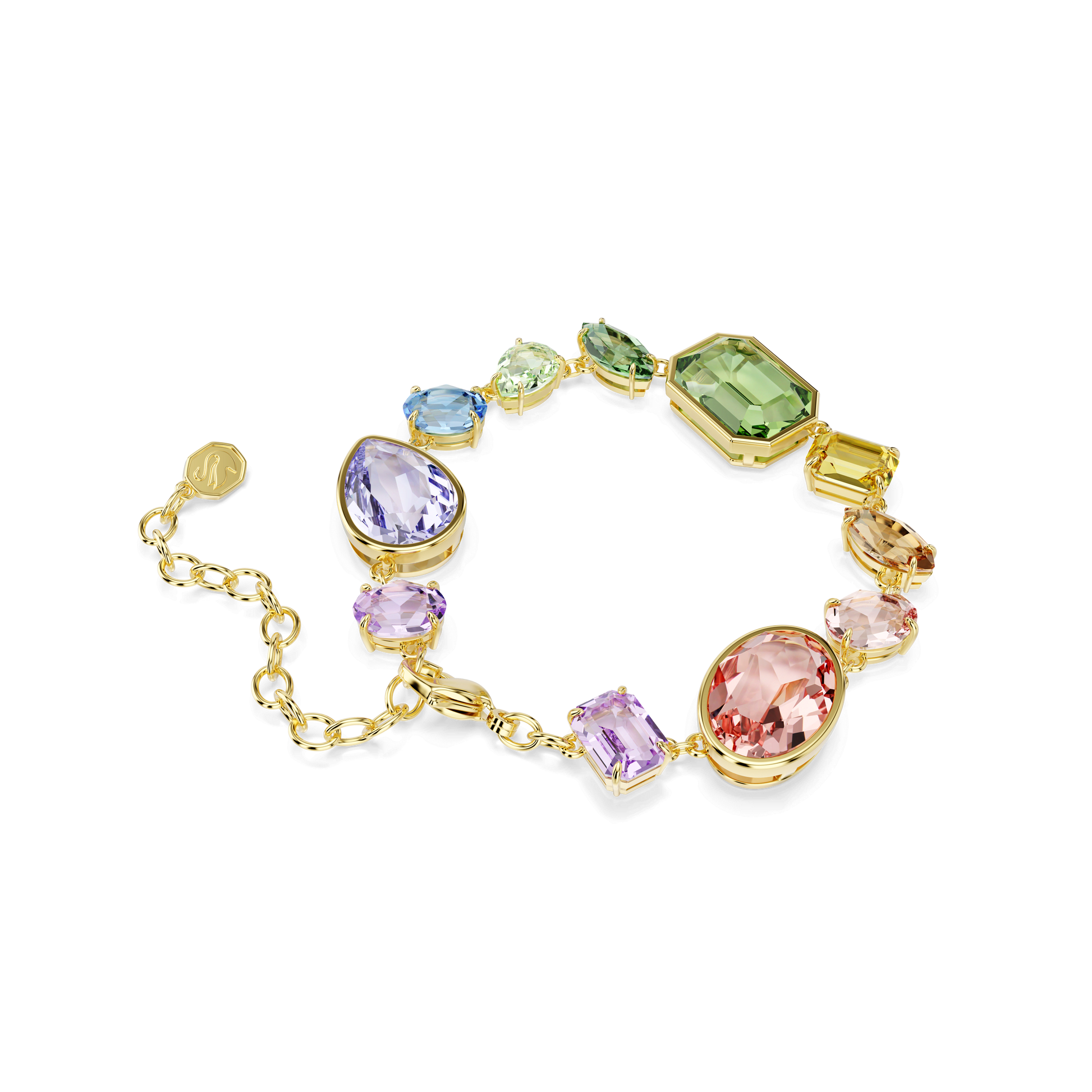 Gema bracelet, Mixed cuts, Multicolored, 18K gold finish
