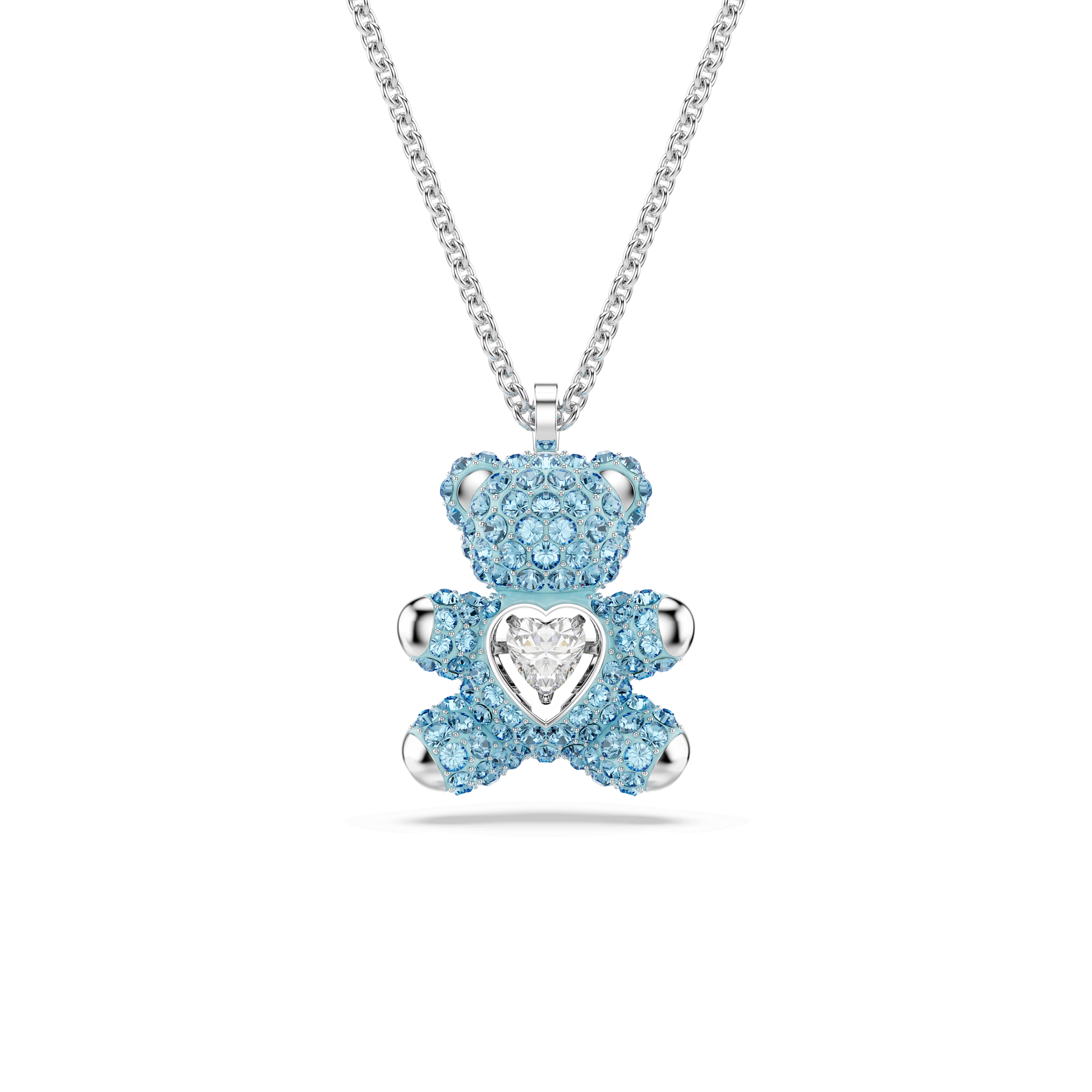 Teddy pendant, Bear, Blue, Rhodium plated