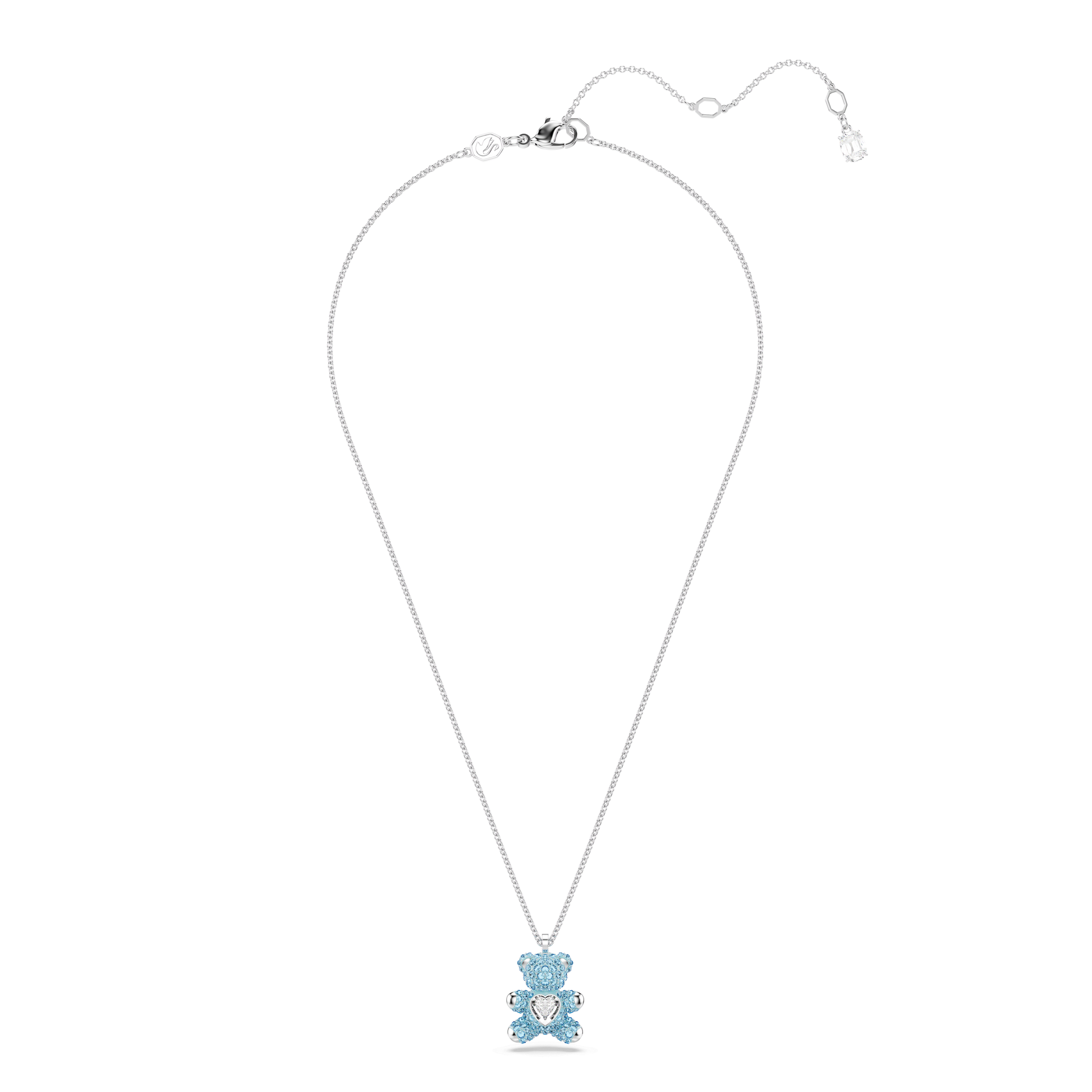 Teddy pendant, Bear, Blue, Rhodium plated