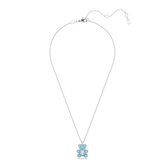 Teddy pendant, Bear, Blue, Rhodium plated