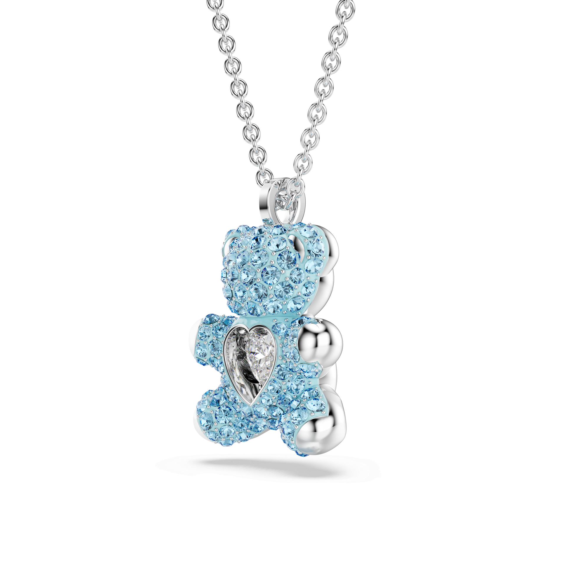 Teddy pendant, Bear, Blue, Rhodium plated