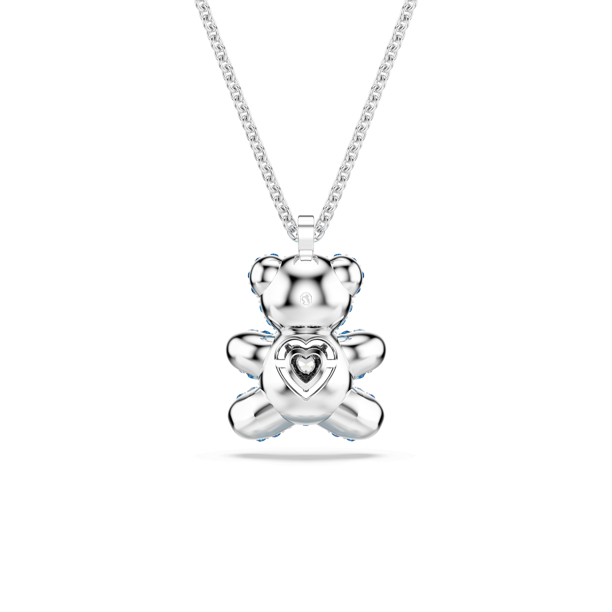 Teddy pendant, Bear, Blue, Rhodium plated