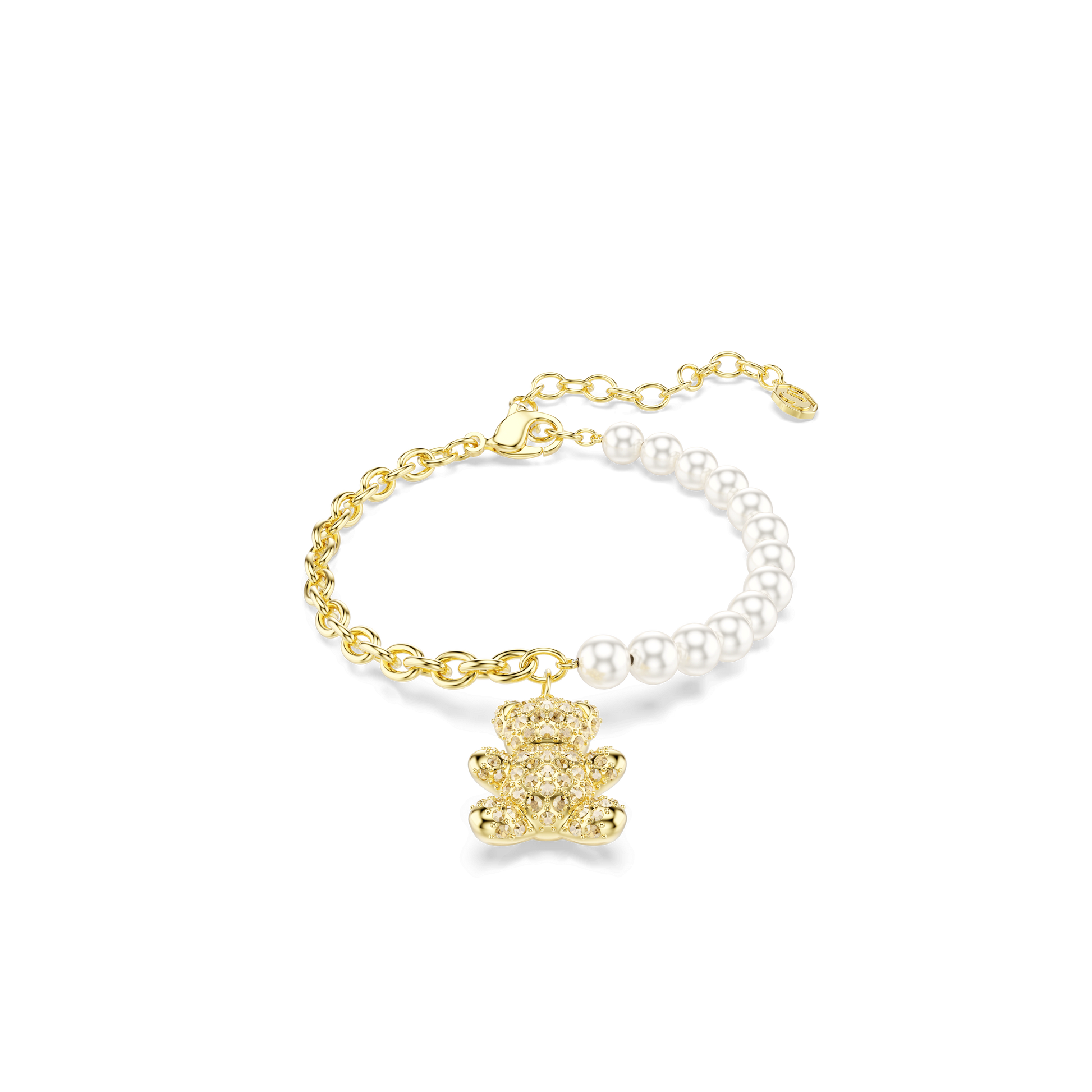 Idyllia bracelet, Crystal pearl, Round cut, Teddy, Gold tone, 18K gold finish