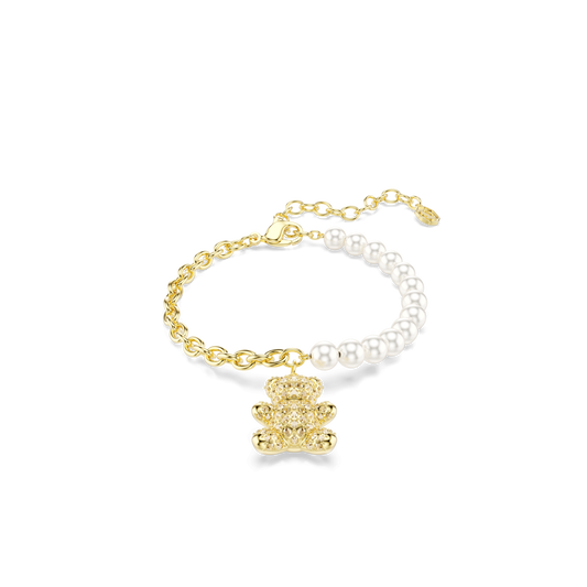 Idyllia bracelet, Crystal pearl, Round cut, Teddy, Gold tone, 18K gold finish