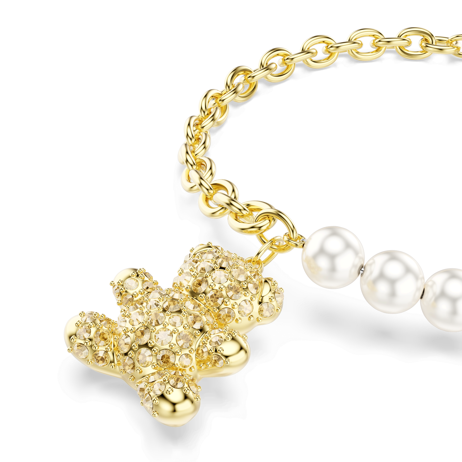Idyllia bracelet, Crystal pearl, Round cut, Teddy, Gold tone, 18K gold finish