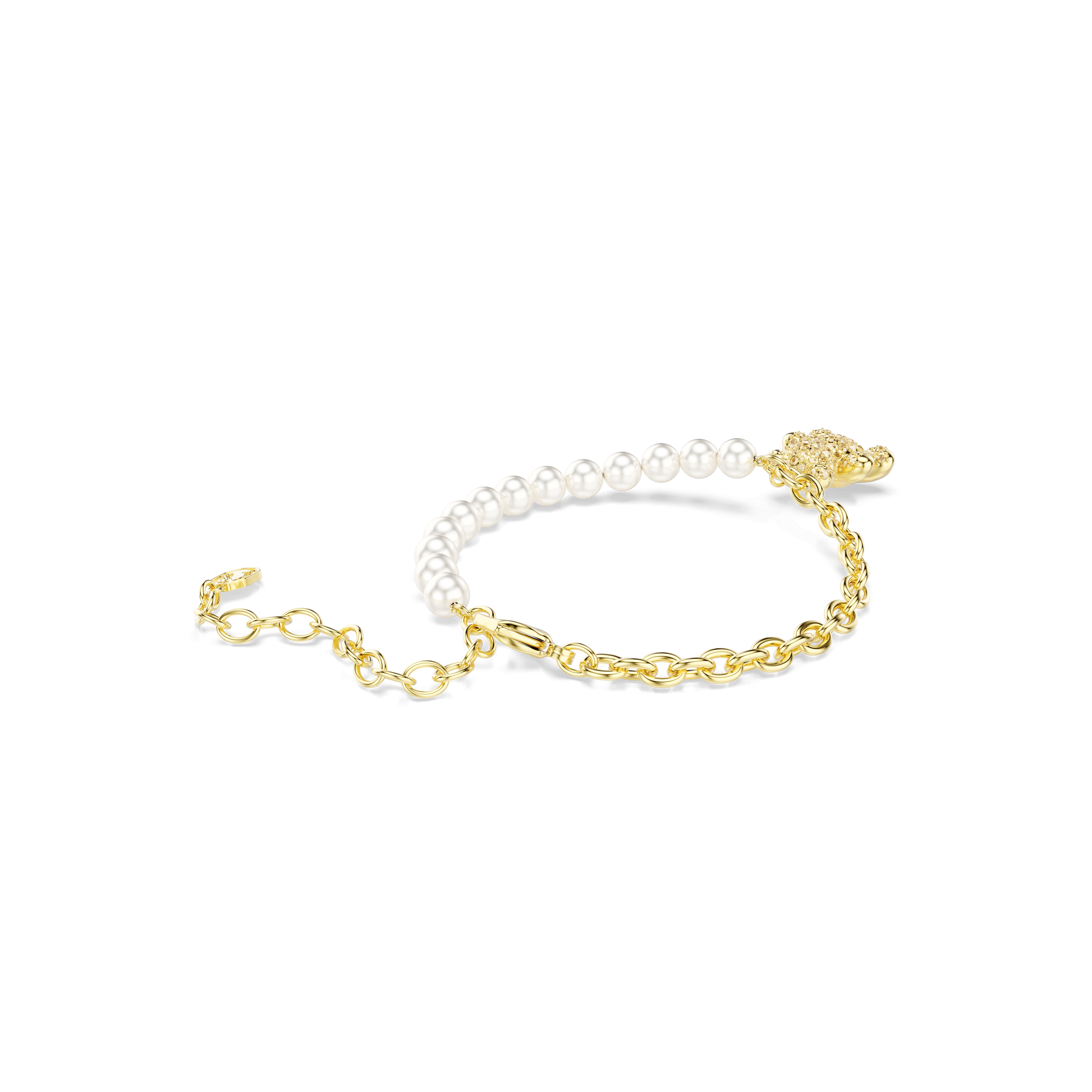 Idyllia bracelet, Crystal pearl, Round cut, Teddy, Gold tone, 18K gold finish