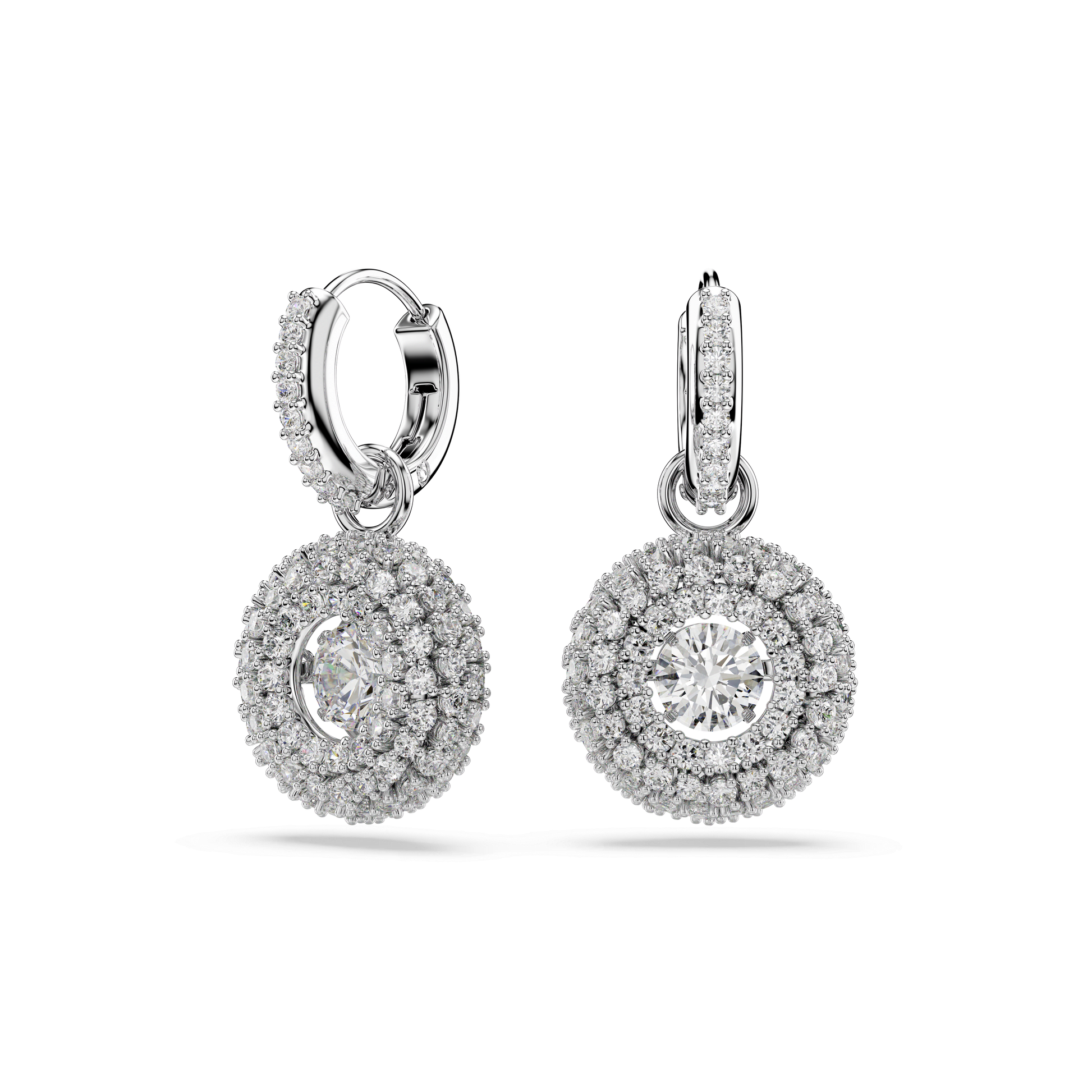 Sublima drop earrings, Round cut, White, Rhodium plated