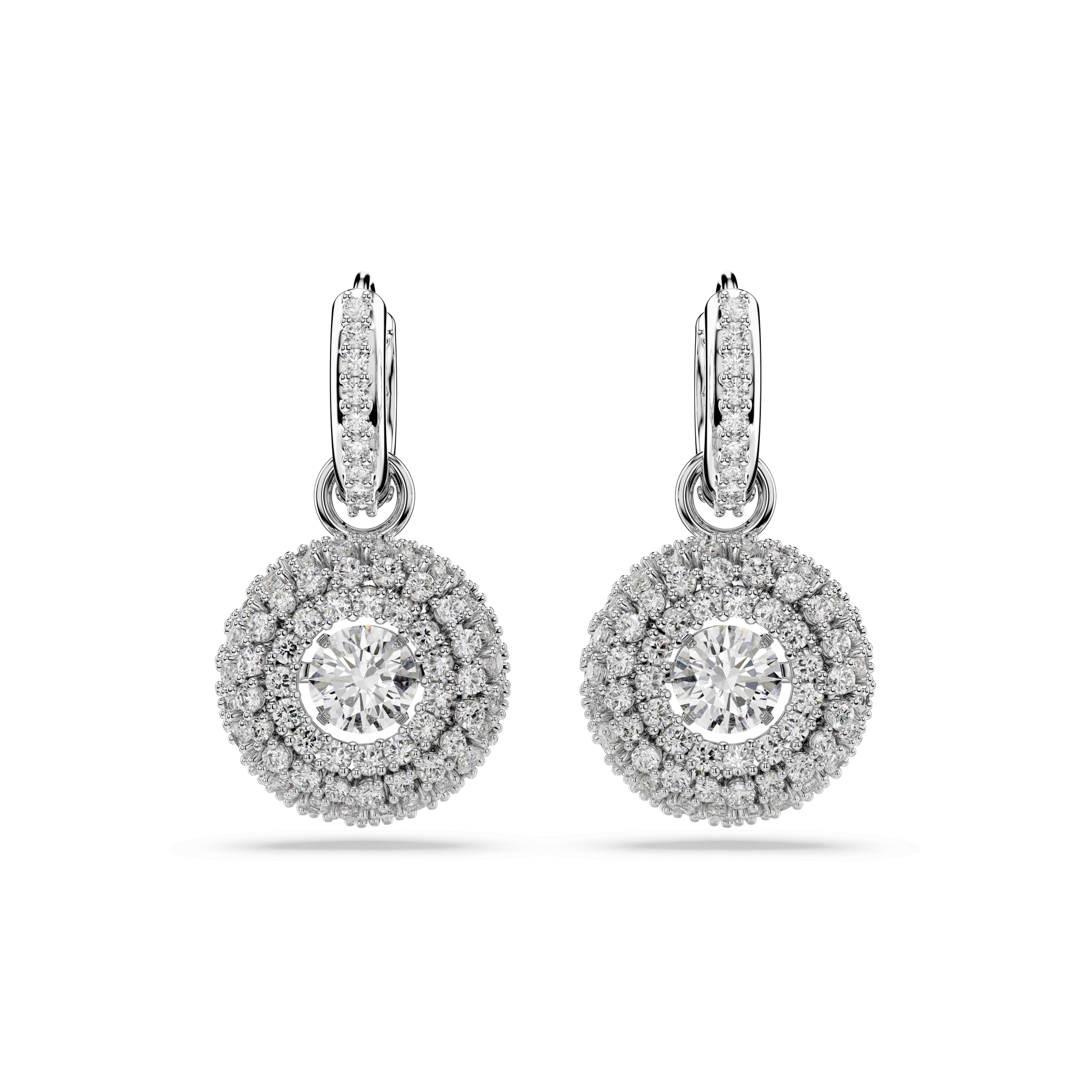 Sublima drop earrings, Round cut, White, Rhodium plated