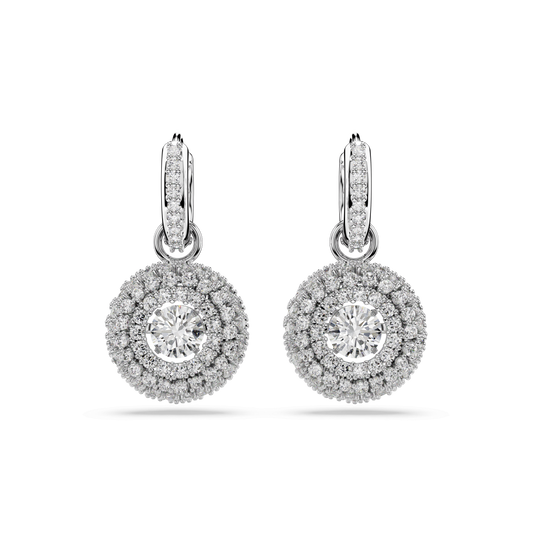 Sublima drop earrings, Round cut, White, Rhodium plated