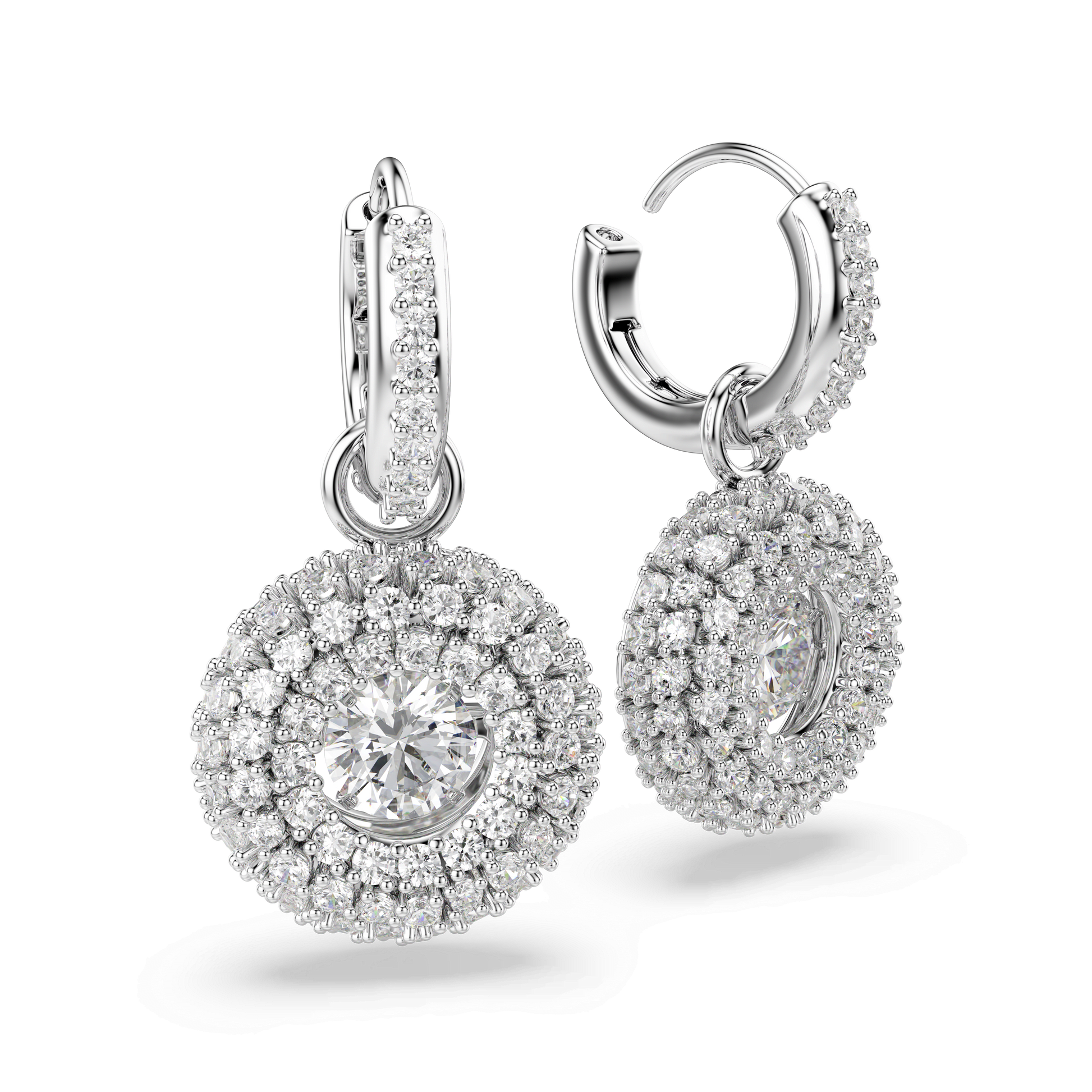 Sublima drop earrings, Round cut, White, Rhodium plated