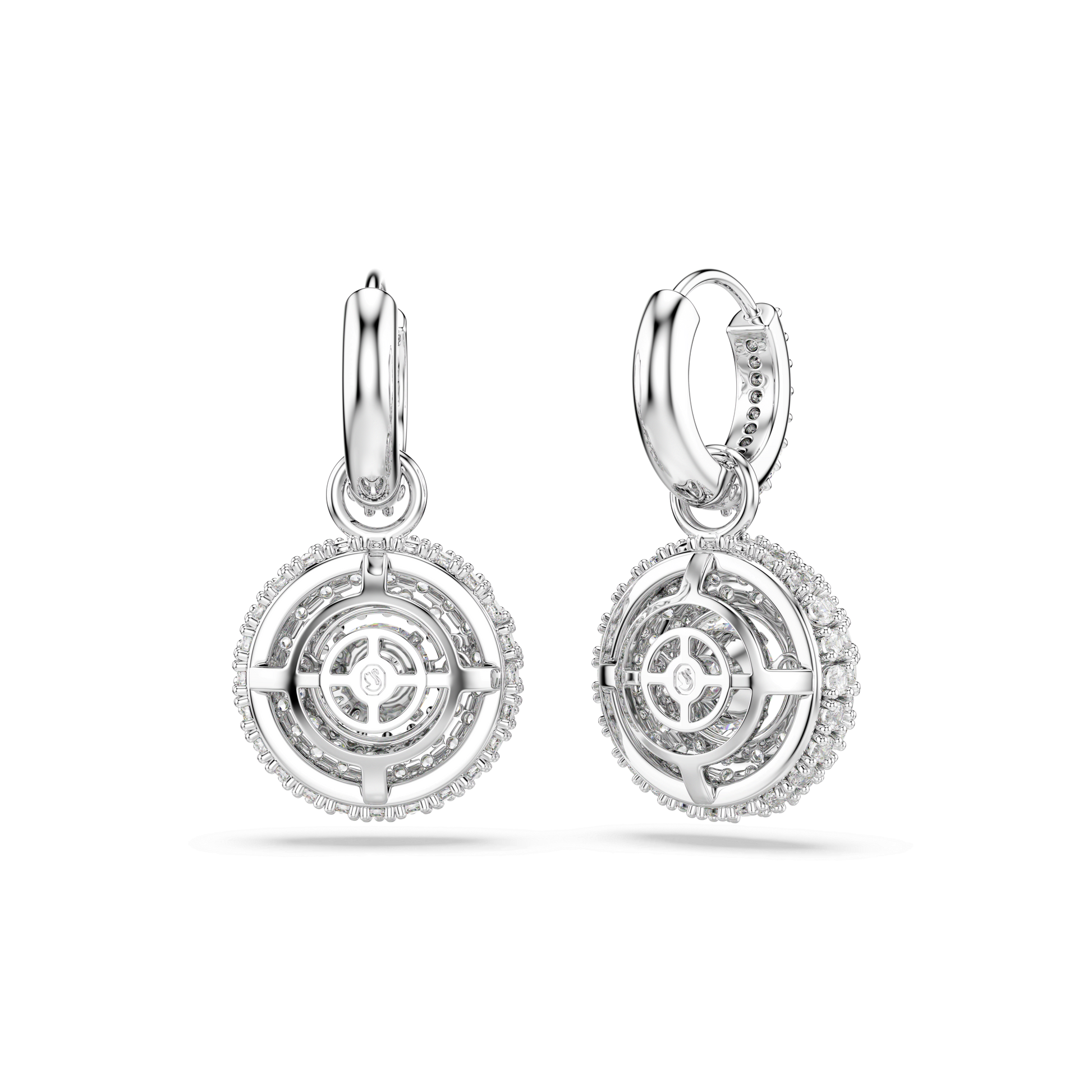 Sublima drop earrings, Round cut, White, Rhodium plated