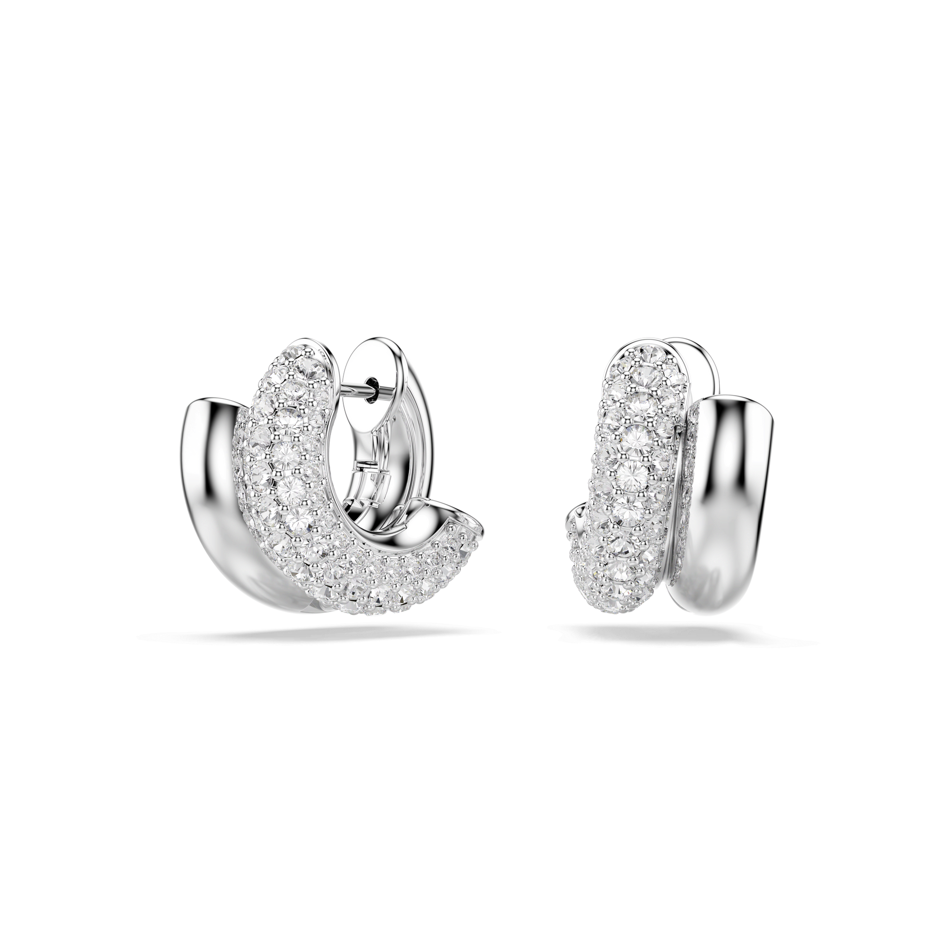 Dextera hoop earrings, Round cut, Mini, White, Rhodium plated