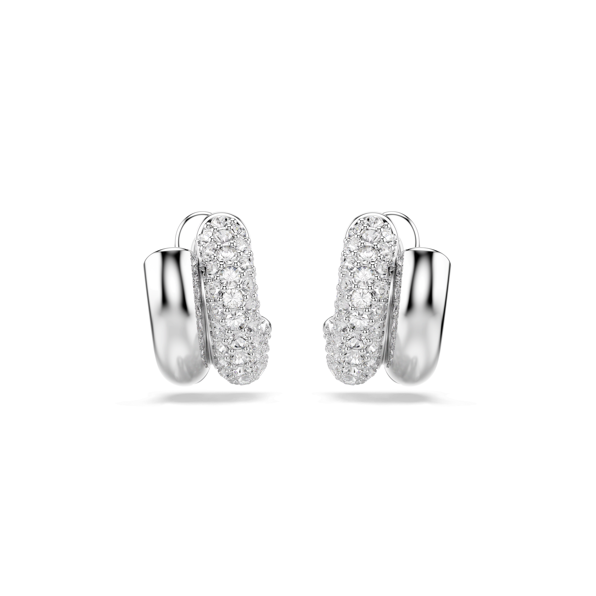 Dextera hoop earrings, Round cut, Mini, White, Rhodium plated