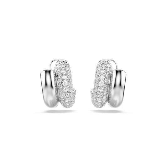 Dextera hoop earrings, Round cut, Mini, White, Rhodium plated