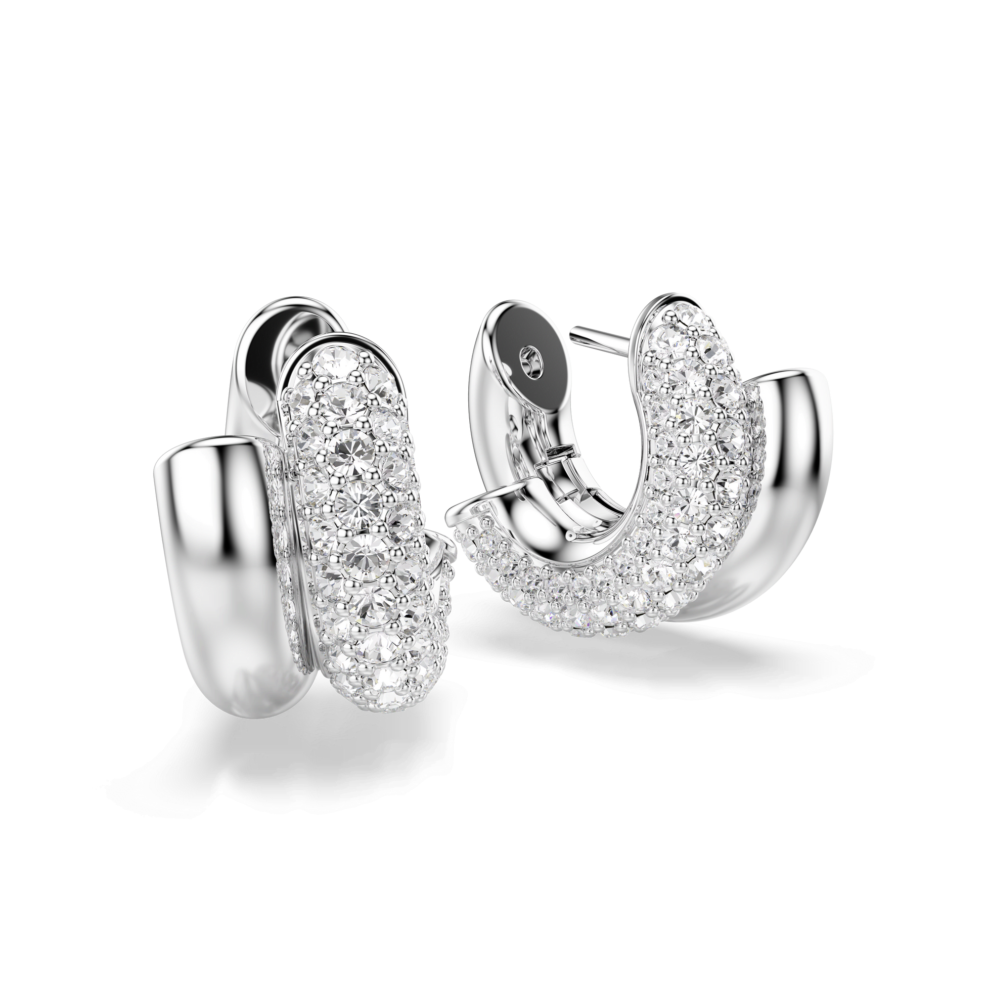 Dextera hoop earrings, Round cut, Mini, White, Rhodium plated