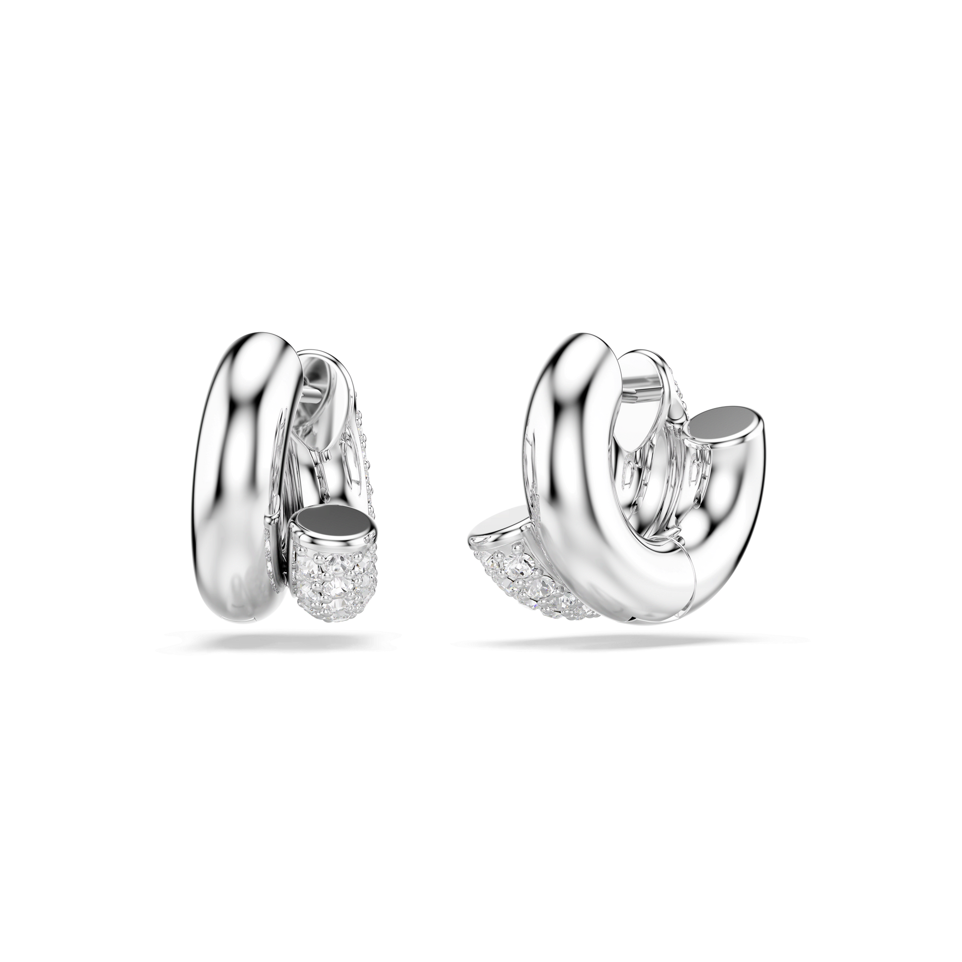 Dextera hoop earrings, Round cut, Mini, White, Rhodium plated