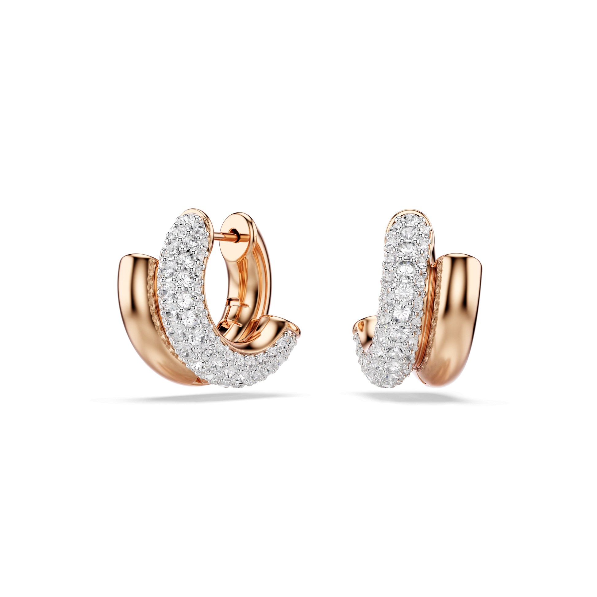 Dextera hoop earrings, Round cut, Mini, White, 18K rose gold finish
