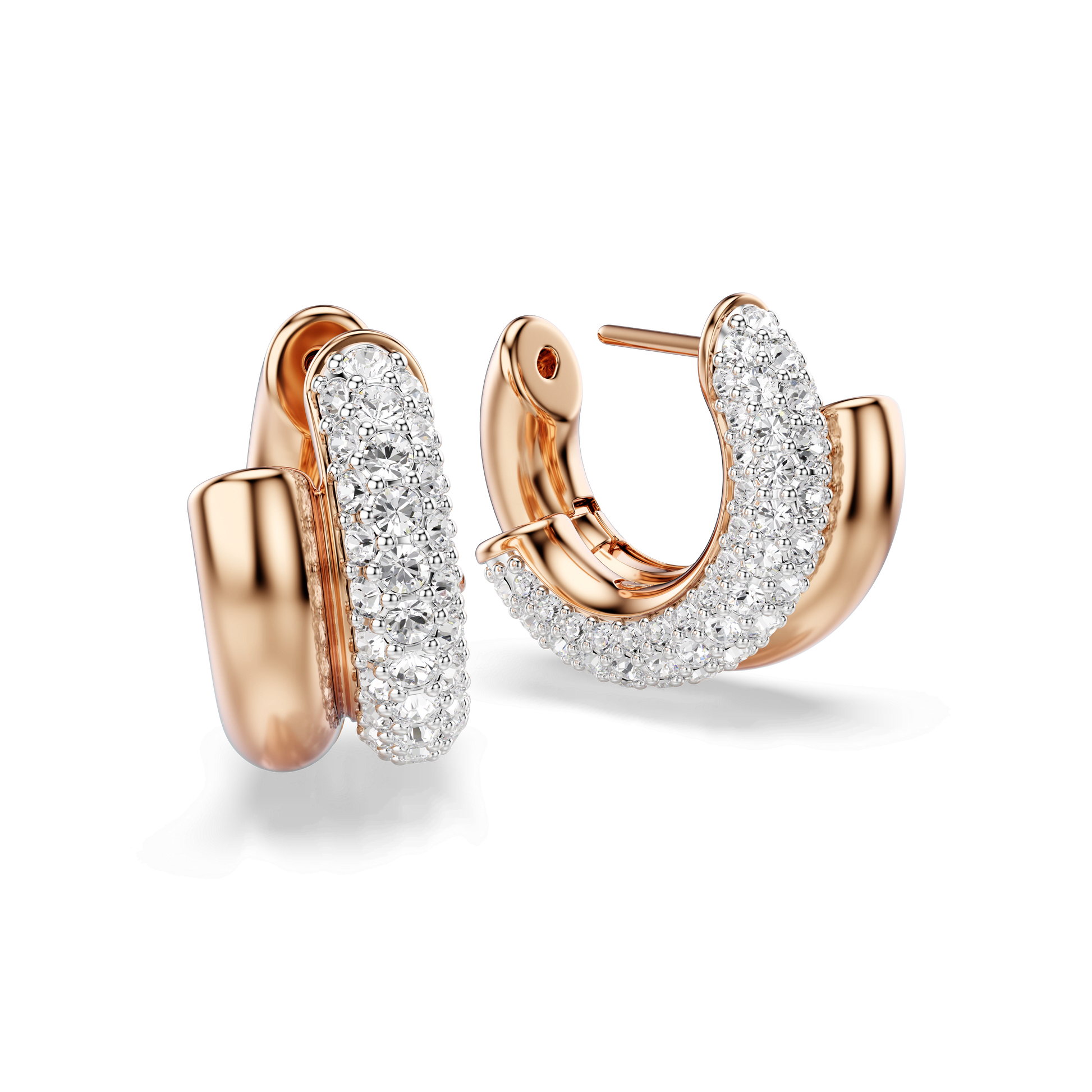 Dextera hoop earrings, Round cut, Mini, White, 18K rose gold finish