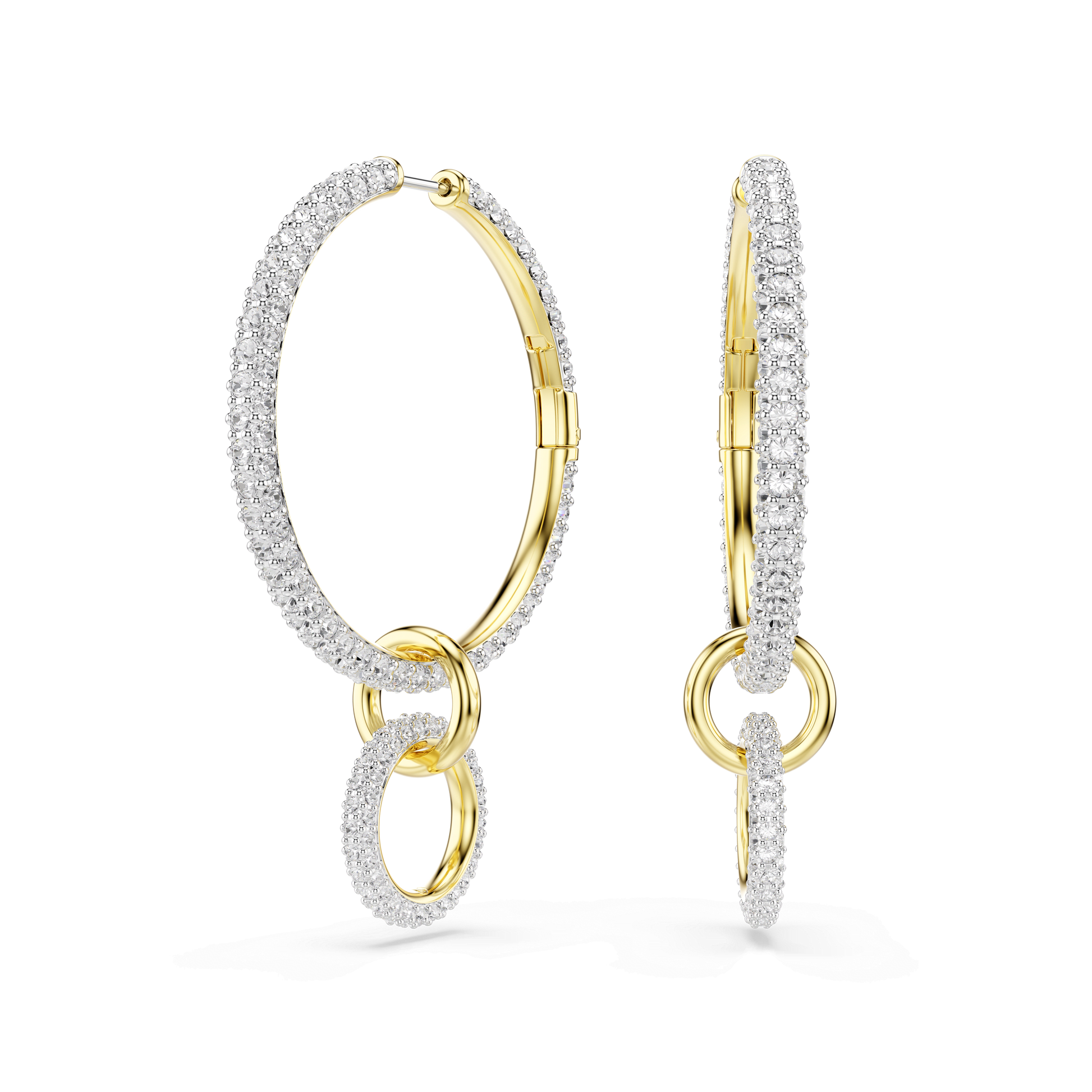 Dextera hoop earrings, Round cut, White, 18K gold finish