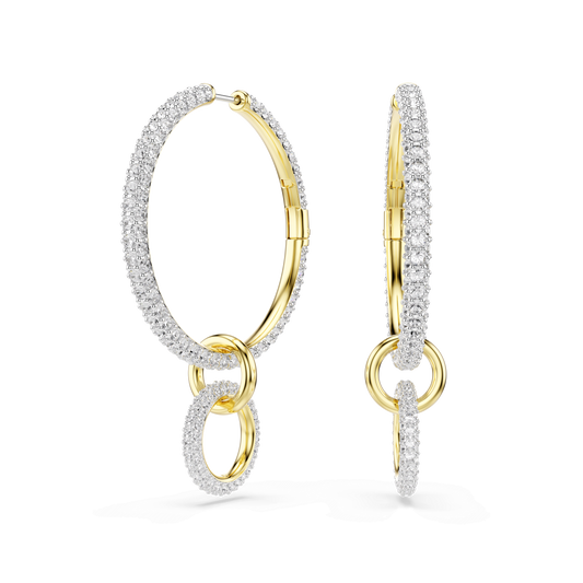 Dextera hoop earrings, Round cut, White, 18K gold finish
