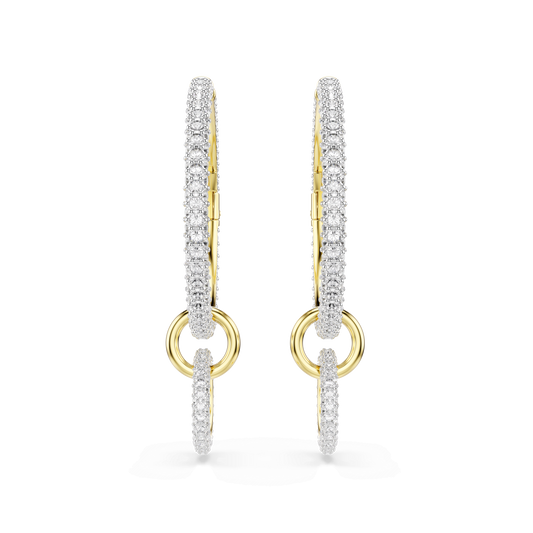 Dextera hoop earrings, Round cut, White, 18K gold finish