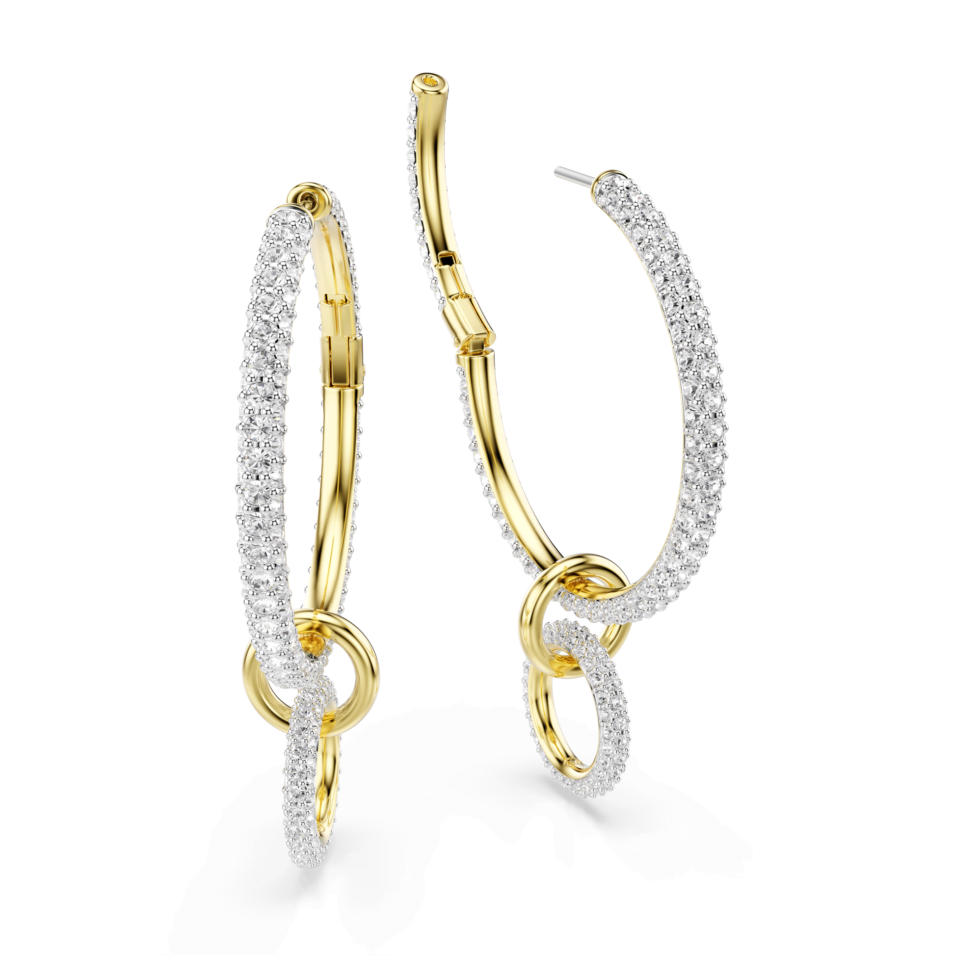 Dextera hoop earrings, Round cut, White, 18K gold finish