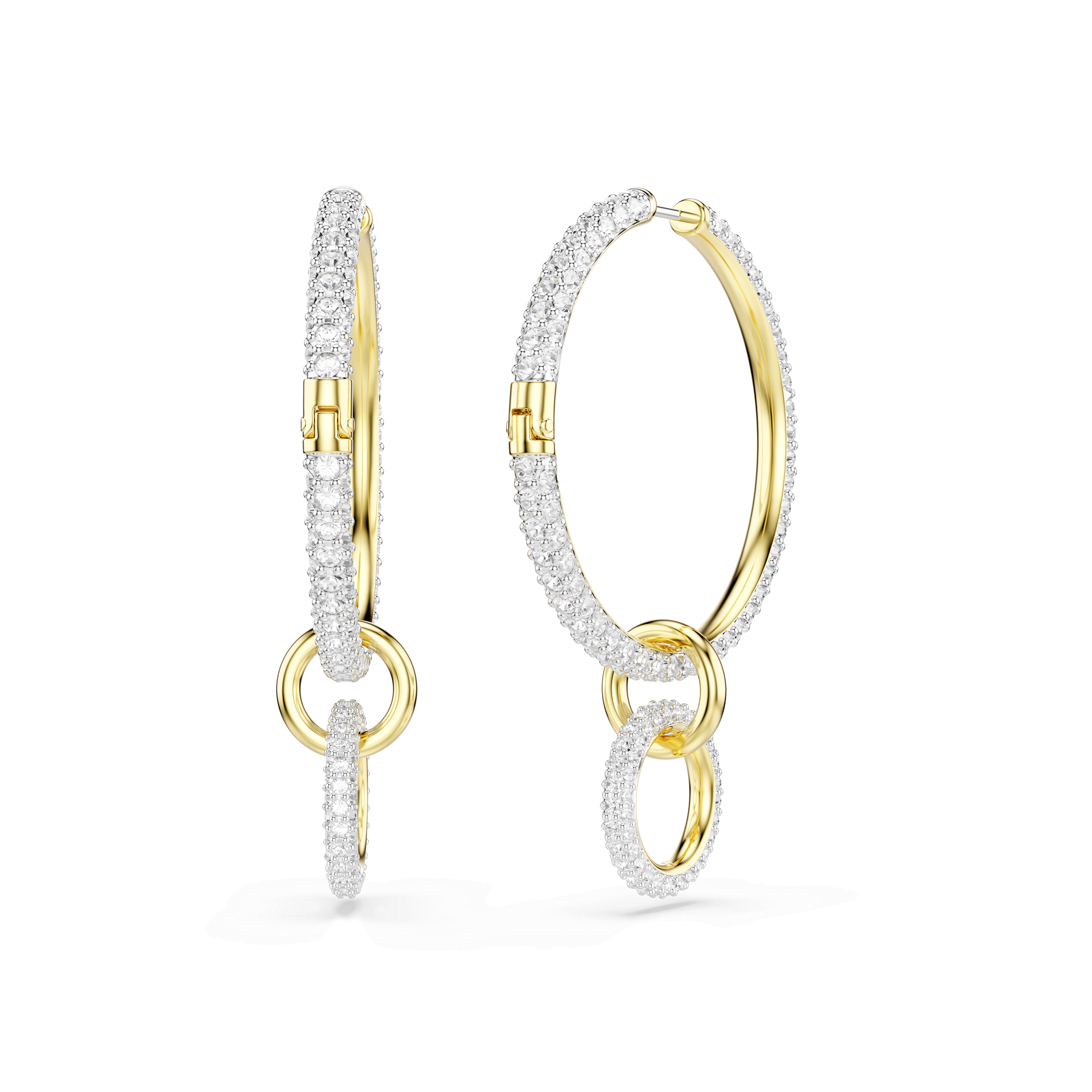 Dextera hoop earrings, Round cut, White, 18K gold finish