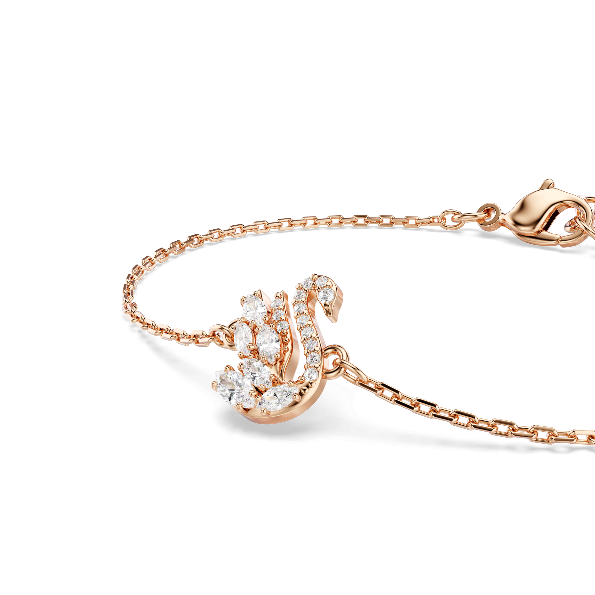 Swan bracelet, Mixed cuts, Swan, White, 18K rose gold finish
