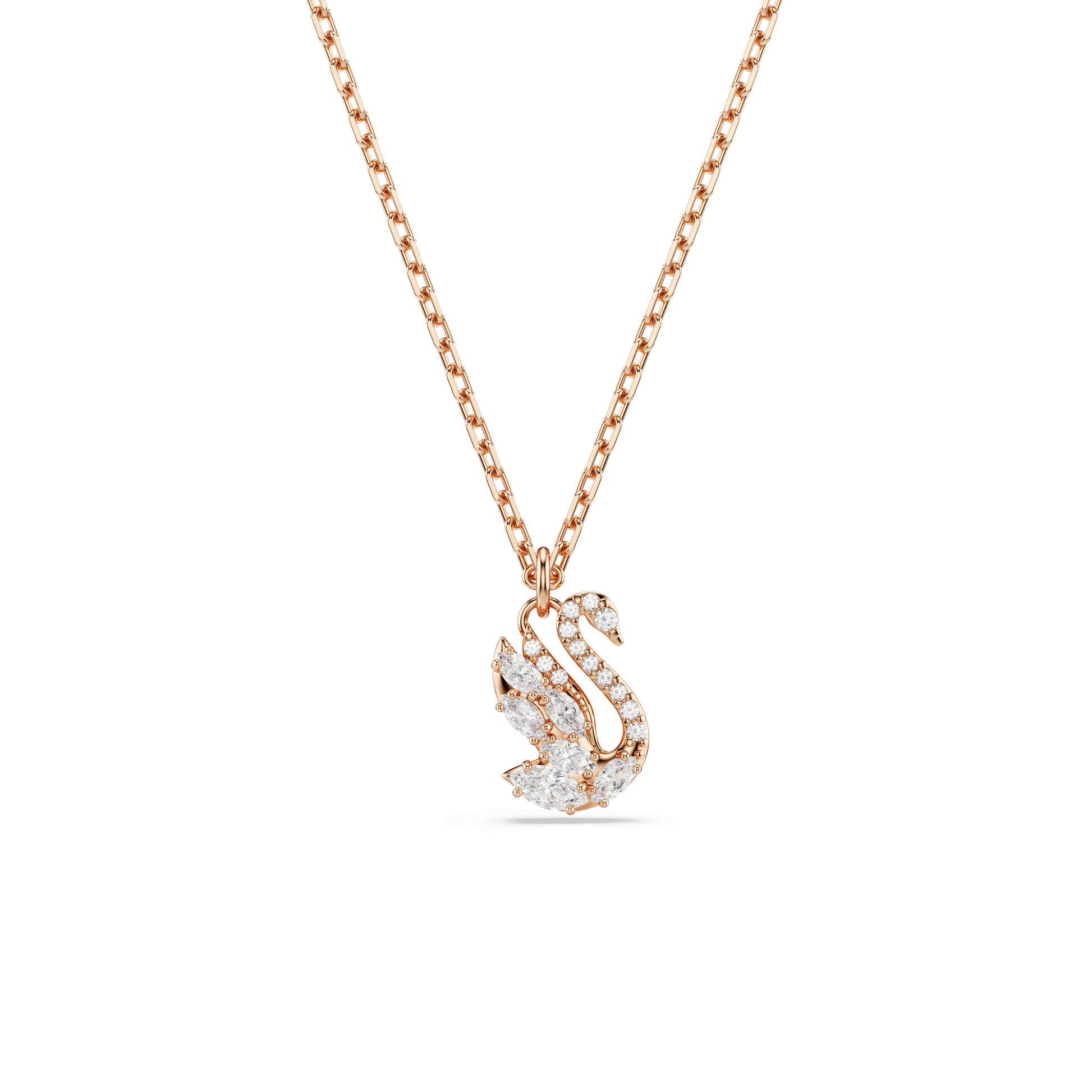 Swan pendant, Mixed cuts, Swan, White, 18K rose gold finish